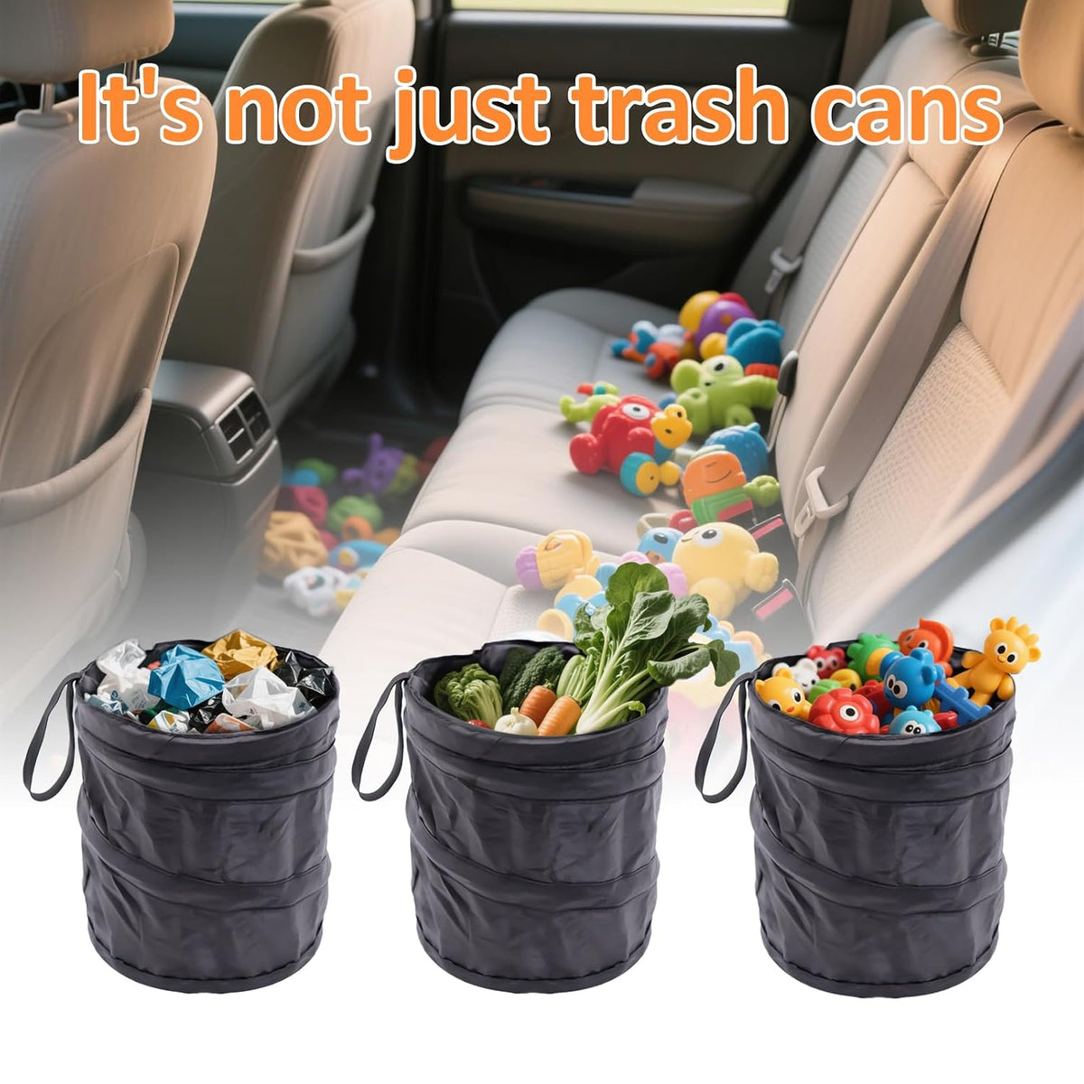 2-Packs Car Trashcan, Collapsible Car Trash Can - Pop-Up Garbage Bin Fits Cup Holder, Auto, Truck & RV | Foldable Mini Trash Can for Small Spaces, Portable Waste Bin for Car Door (2PCS)