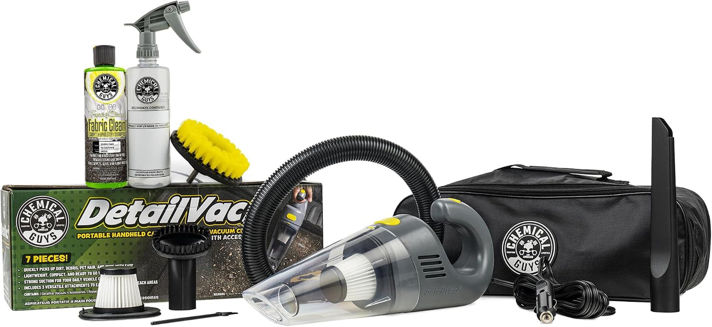 Chemical Guys EQP410315 DetailVac Handheld Portable Car Vacuum with Carpet & Upholstery Fabric Cleaning Kit (Great for Cars, Trucks, SUVs, RVs & More), 4 Item Kit