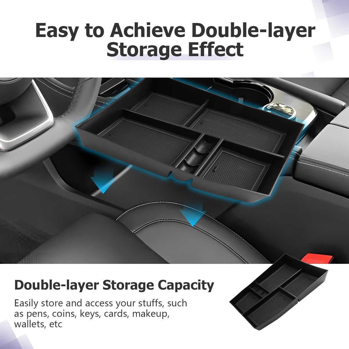 LUWU 2025 2026 Rogue Lower Center Console Tray Storage Box for 2021 2022 2023 2024 2025 2026 N issan Rogue Accessories Armrest Console Organizer ABS Material Black-trim