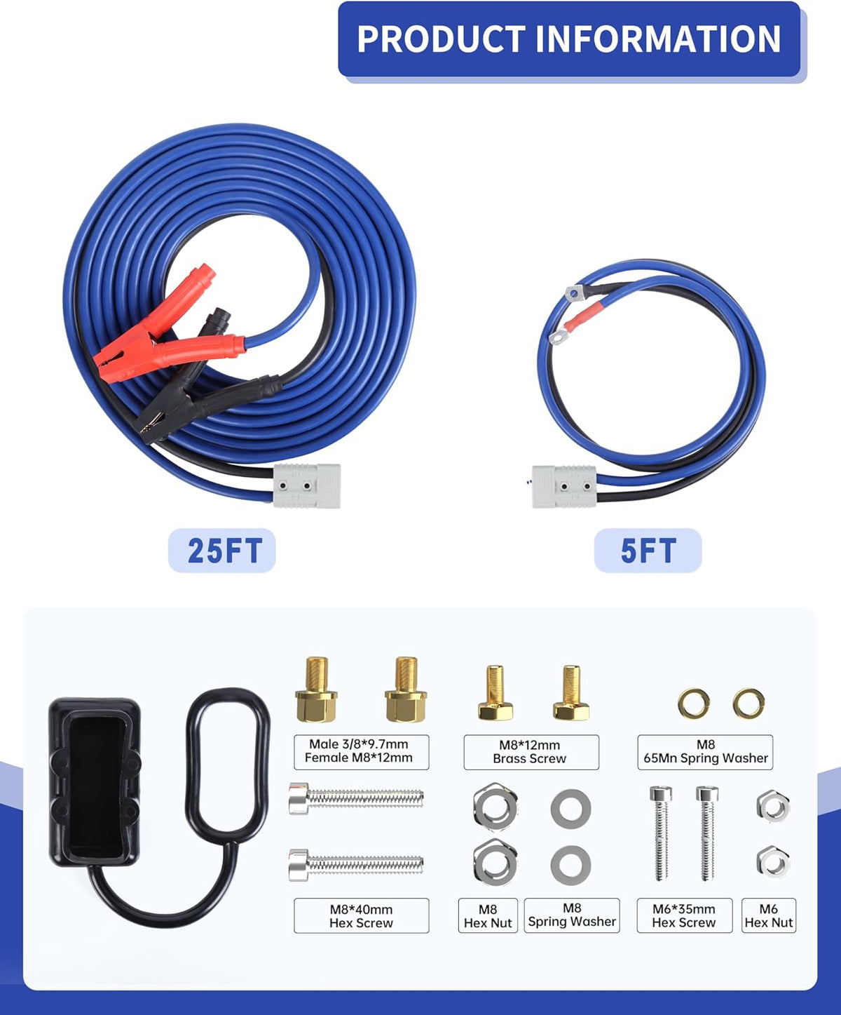SAFEMATE 2/0 Gauge 30 FT Heavy Duty Jumper Cables - 1500Amp Booster Jumper Cable for Car, SUV and Trucks Battery - Quick Connect, Blue