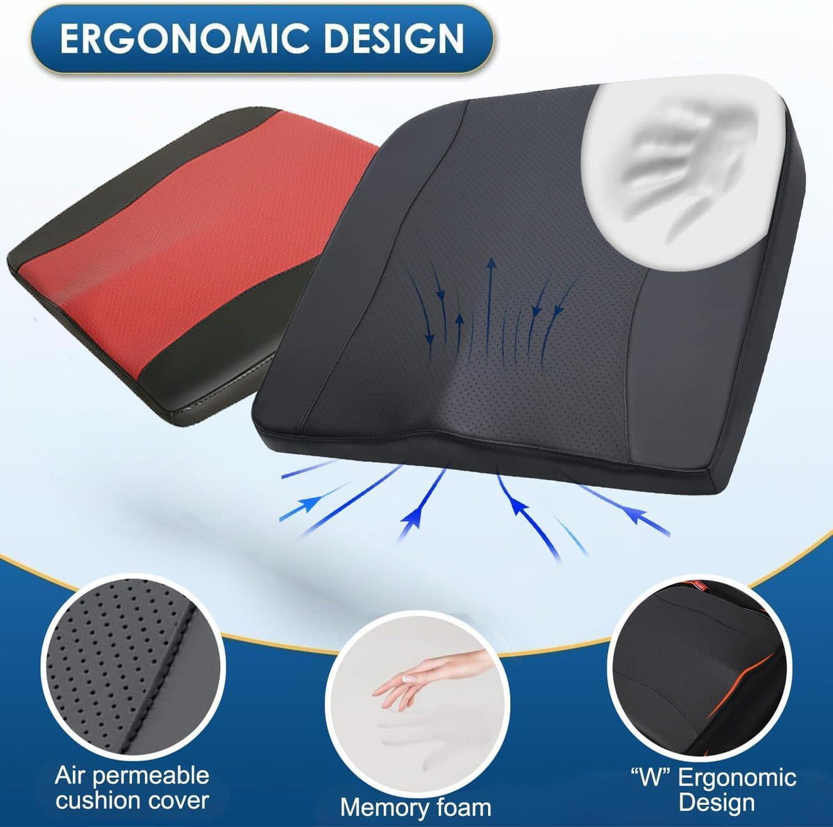 Comfort Memory Foam Car Seat Cushions For Driving,Red Booster Cushion Pad