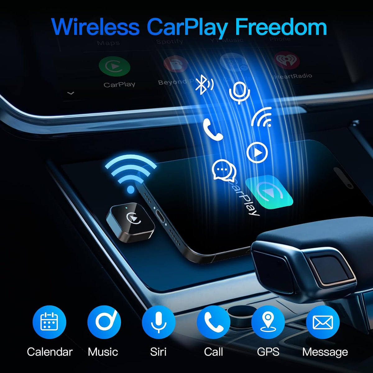 (2026 Upgraded) 2 in 1 Wireless CarPlay Adapter for Apple iPhone＆Android