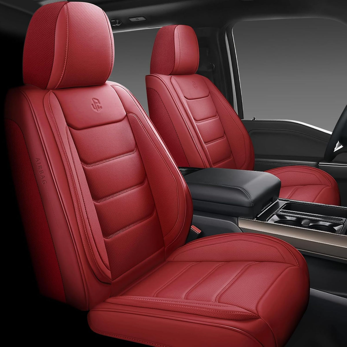 Full Coverage Faux Leather Car Seat Covers Full Set,Automotive Seat Covers for Cars,SUVs Pick-up Truck, Car Seat Cushion, Wine Red Seat Covers for 5 Seats
