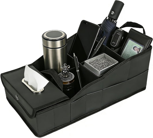 GMQ Car Seat Organizer,Automotive Seat Organizer for Front and Back Seat or Floor, Car Caddy Organizer Pu Leather Multiple Organizers and Storage for Travel Kids (Black)