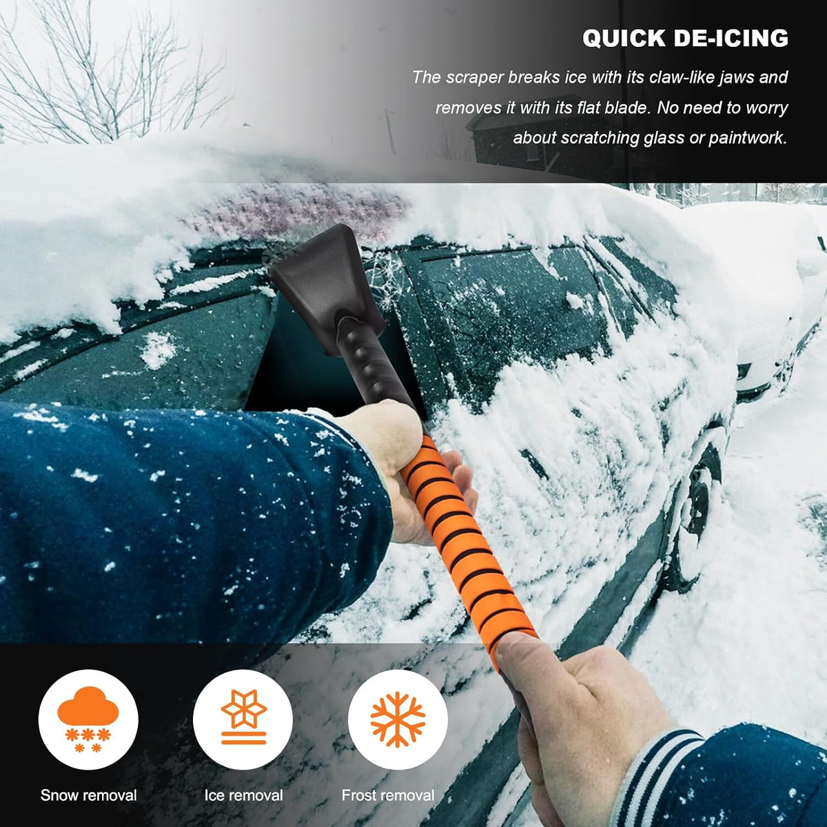Ice Scraper and Snow Brush for Car, 5-in-1 Extendable Snow Removal Tool with Ergonomic Foam Grip, Detachable 180° Pivoting Brush Ice Shovel for Car Truck SUV Windshield