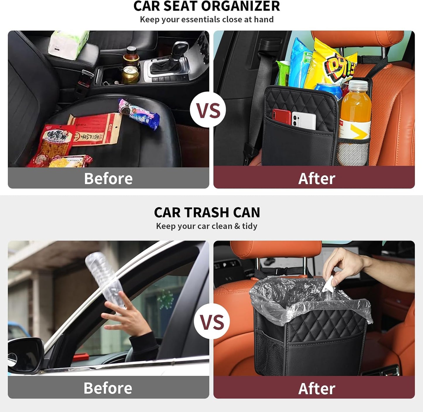FrgKbTm Car Seat Back Organizer, Waterproof Car Backseat Organizer with Cup Holders Large Capacity Hanging Car Storage Bag for Phones Documents Cups Bottle Travel Compatible with Most Vehicles