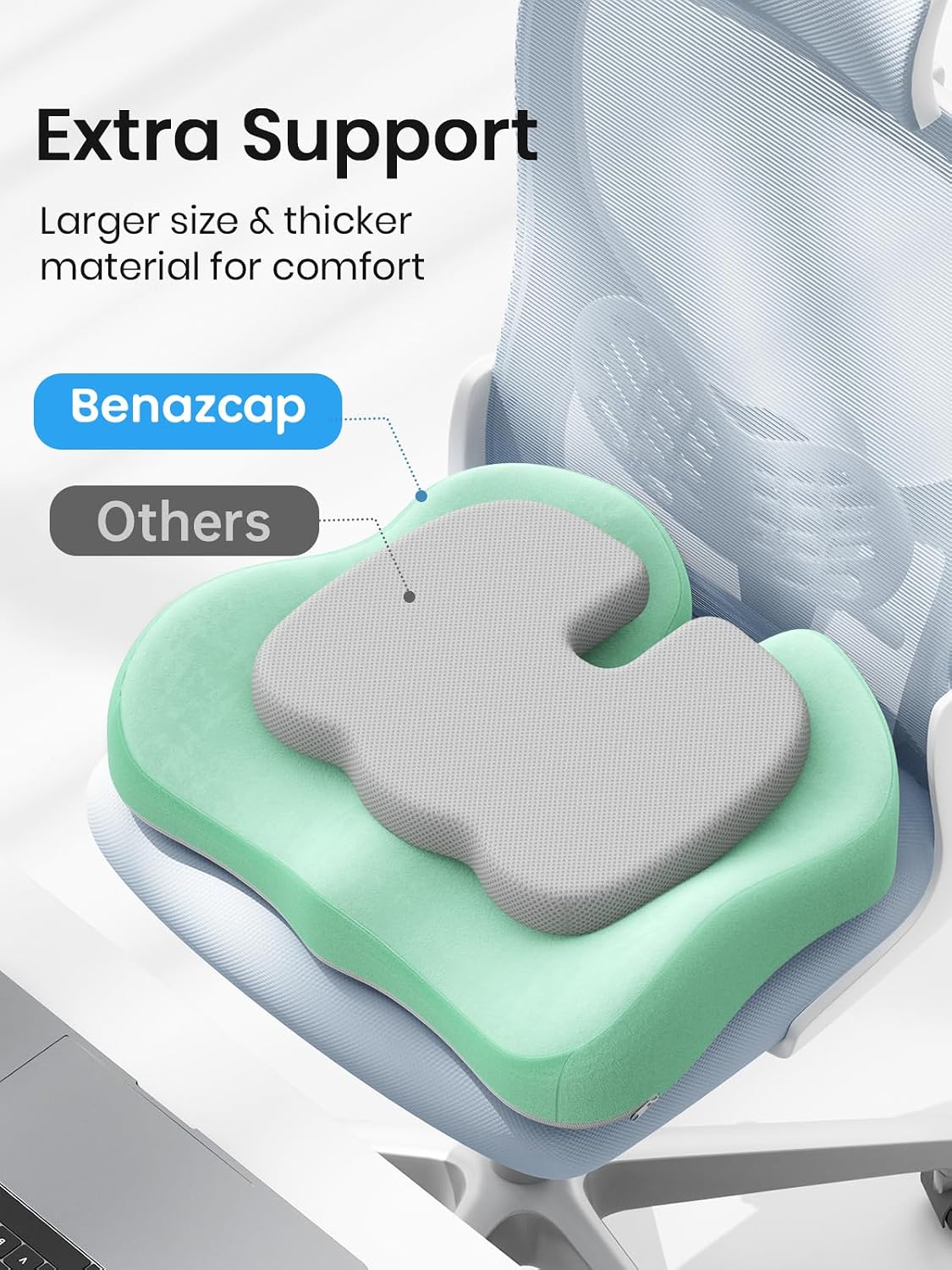 Benazcap Seat Cushion - Memory Foam Car Seat Pad - Sciatica & Lower Back Pain Relief - Car Seat Cushions for Driving - Road Trip Essentials for Drivers, Green