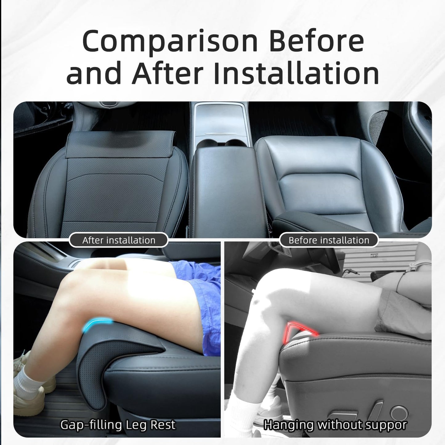 Tesla Model 3/Y Seat Cushion Cover with Memory Foam Leg Support, Premium Waterproof Leather, Non-Slip Base, Full Coverage Design, Model 3 (2024-2025) & Model Y (2026 Long Range) Juniper