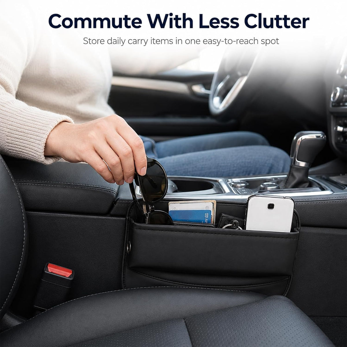 Car Seat Gap Filler Organizer, Premium Leather Console Side Storage Box