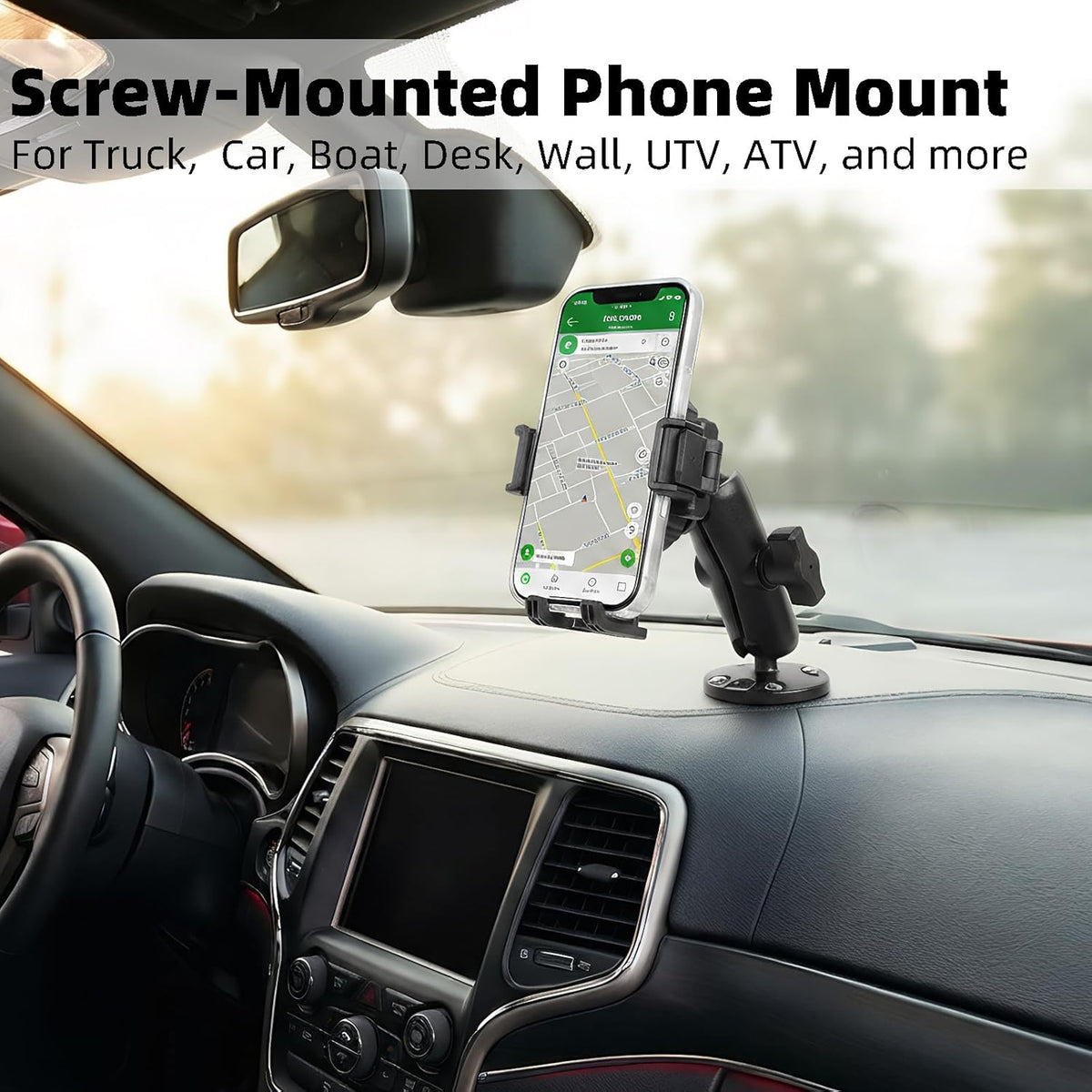 Screw-Mounted Phone Mount with Vibration Dampener, for Car Boat Truck