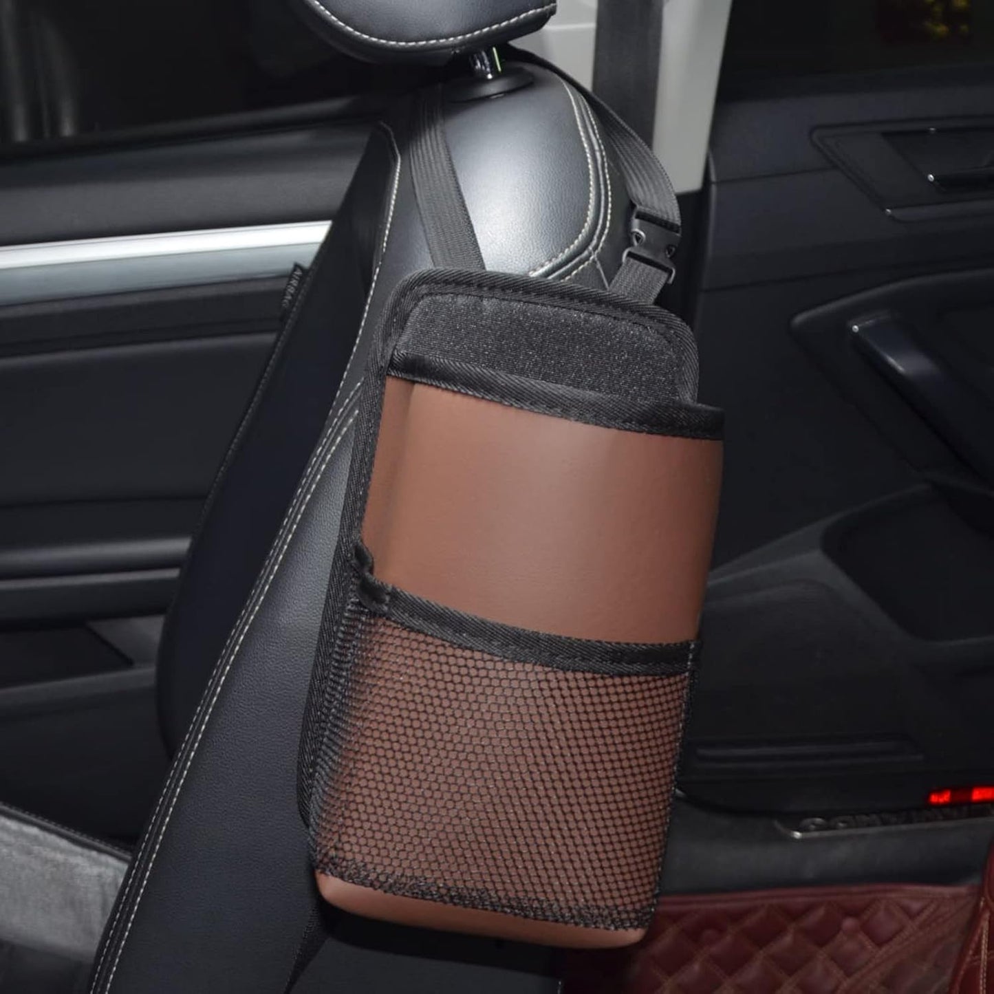 2 in 1 Large Cup Holder, 80 oz Auto Water Bottle Holder Bag, Bottles & Big Drinks. Hanging Multi-Function Mini Car Seat Side Organizer, Phones, Stuff Holder with Mesh Pocket for Cars, SUV & Truck
