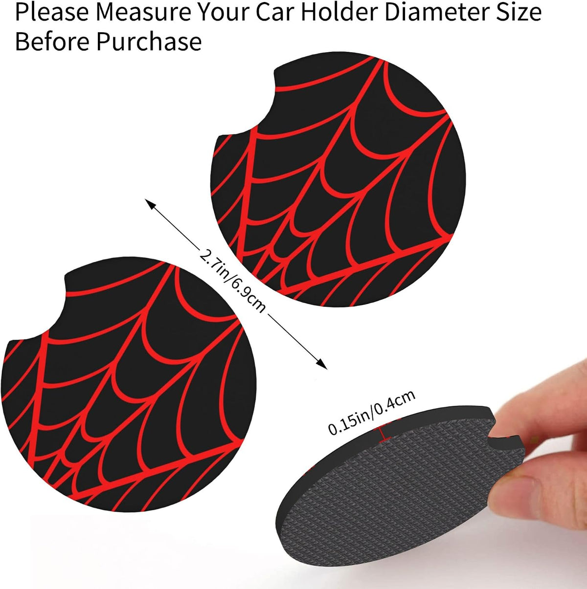 Black Spider Web Steering Wheel Cover 15 Inch + 2 Car Cup Coasters