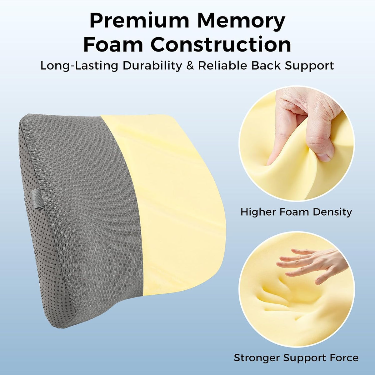 Lumbar Support Pillow for Car & Office Chair - High-Density Memory Foam Back Cushion for Sciatica & Lower Back Pain Relief - Non-Slip Support for Long Commutes & Desk Workers (3D Mesh Gray)