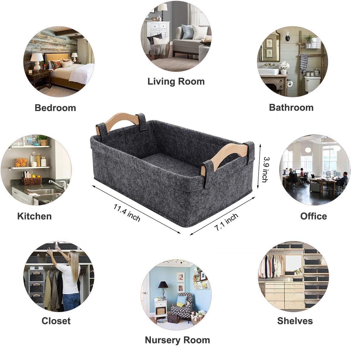 Small Storage Basket Soft Felt Collapsible Baskets Storage Bins for Cellphone Earphone Chargers Cables Make Up Shelf Fabric Drawers Storage Baskets Cute Storage Baskets Light Gray