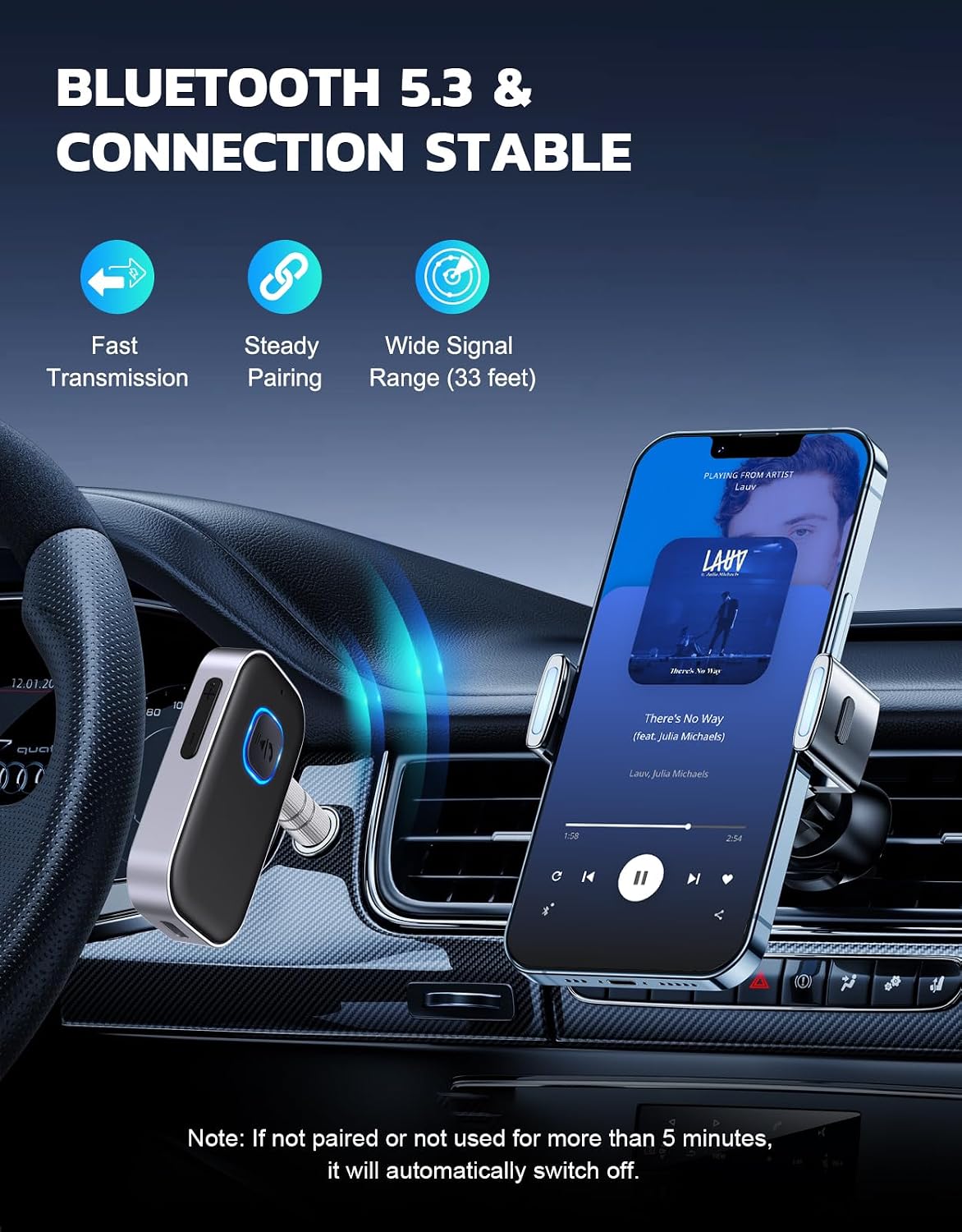 COMSOON Bluetooth Receiver for Car, 3.5mm AUX Bluetooth Car Adapter
