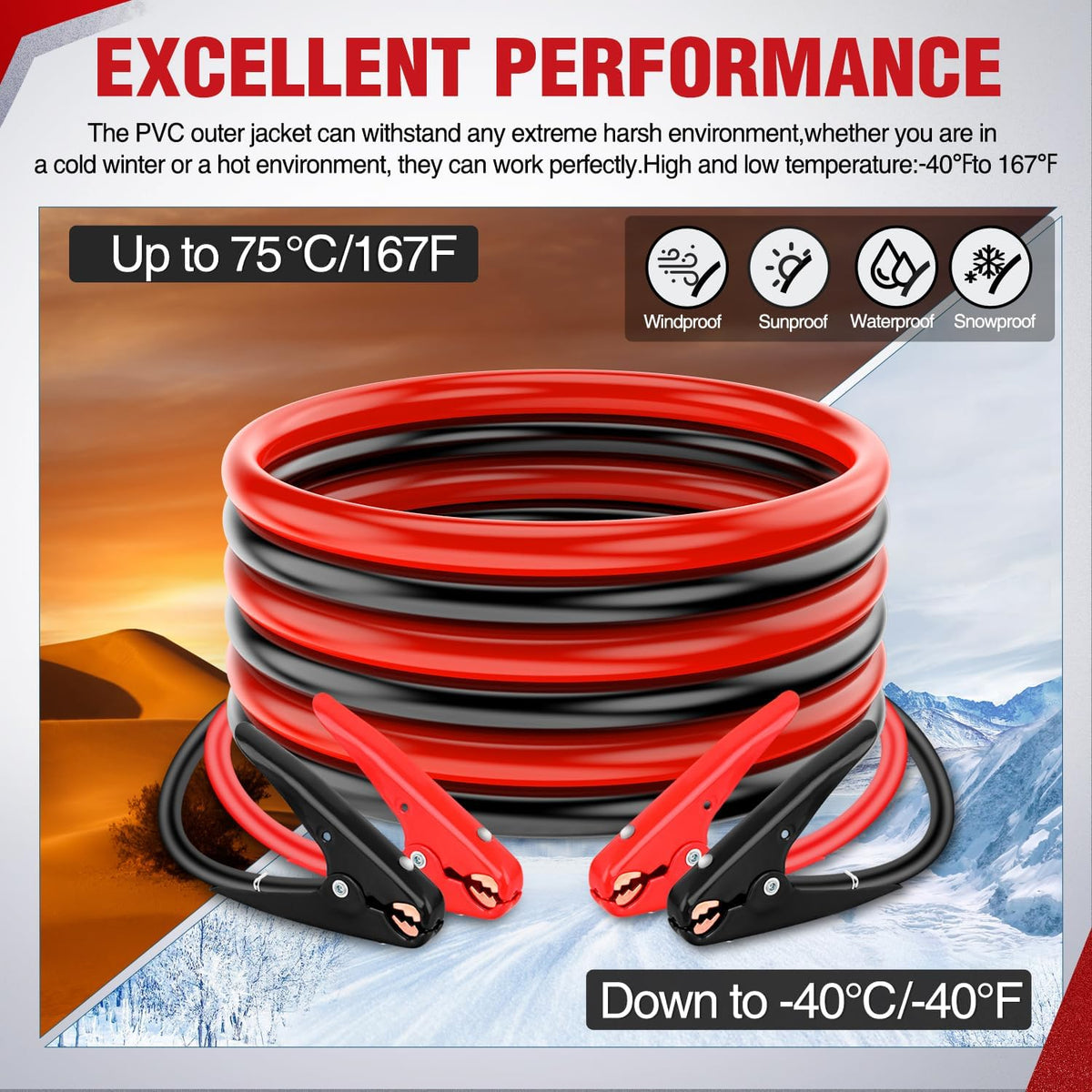 Nilight 4 Gauge 16FT 600A Car Battery Jumper Cables Kit