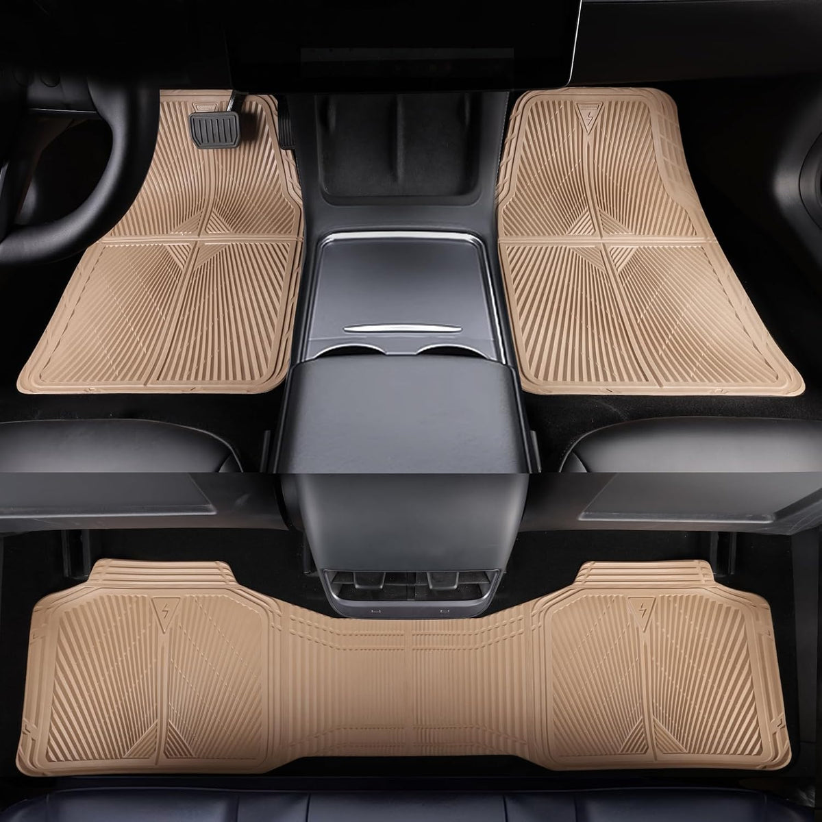 CAR PASS Rubber Car Mats,Car Floor Mats All Weather, Waterproof Trim-to Fit Automotive Floor Mats for Cars Trucks SUV,Anti-Slip Easy Clean, Heavy Duty Car Mats Full Set 3-Piece,All Beige