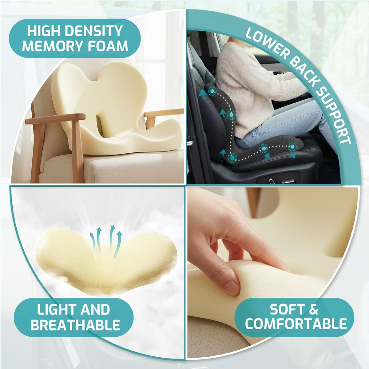 Trucker Seat Cushion, 3" Thick Car Seat Cushions with Lumbar Support Pillow