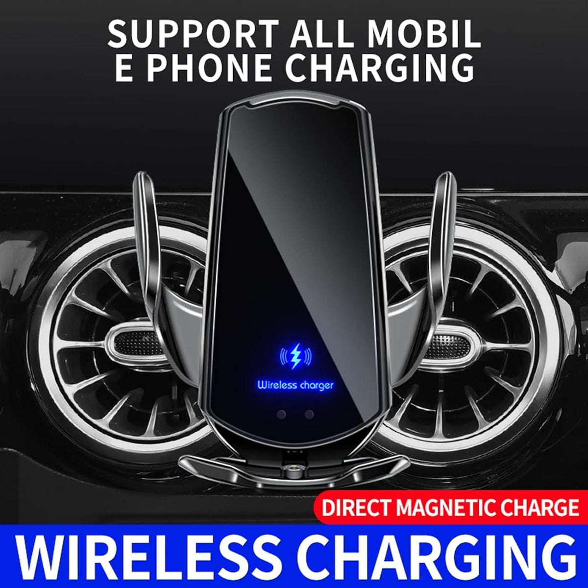 Wireless Car Charger Automotive Electric Induction 15W Wireless Charger Car Vent Mount Bracket Fast Charging Auto-Clamping Car Phone Holder Mount Air Vent Phone Holder Silver…