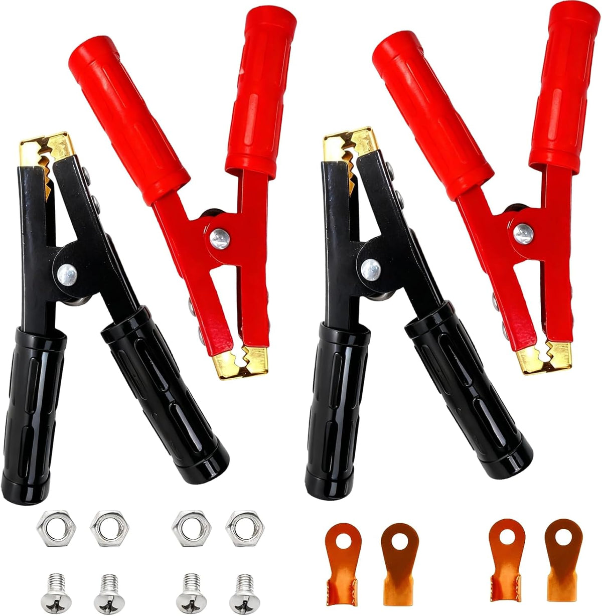 4PCS Heavy Duty Battery Jumper Cable Clamps, 1000A Pure Copper Alligator Clips Replacement for Car Battery Charger, Booster Cable Ends for Auto Vehicle Truck Boat, 12V-24V (2 Red & 2 Black)