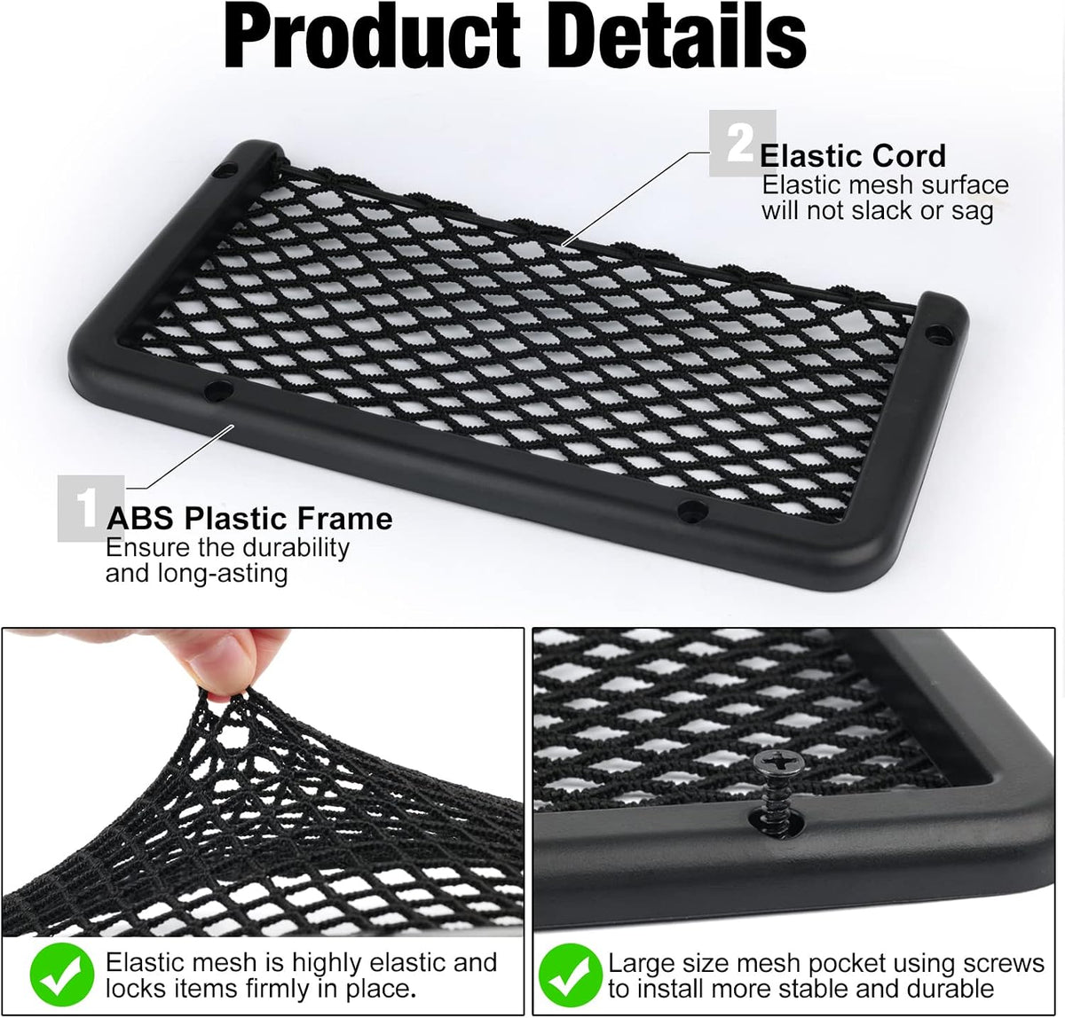 ABS Plastic Frame Automotive Cargo Nets Car Net Pocket Phone Car Mesh Net Holder RV Storage Boat Cargo Pocket Organizer Framed Mesh Net Pocket with Screws for Auto RV Net(4, 9 x 4 Inch)