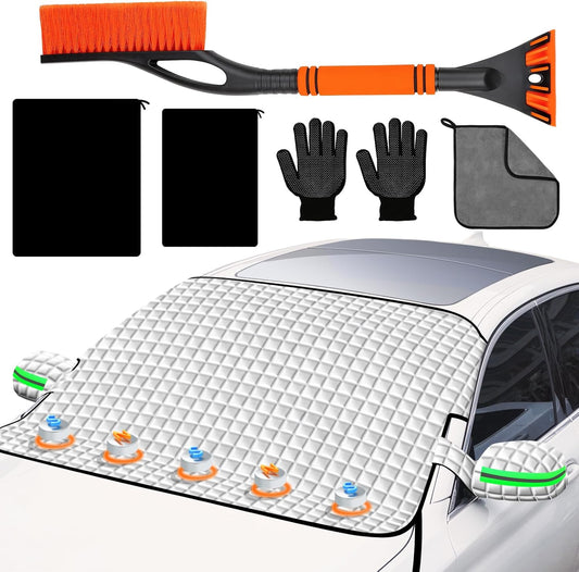 Winter Windshield Covers for Ice and Snow&Winter Car Essentials, Car Anti-Snow Cover, Snow Windshield Cover Automotive Exterior Accessories，Free Car Snow Shovel, Towel, and Gloves.