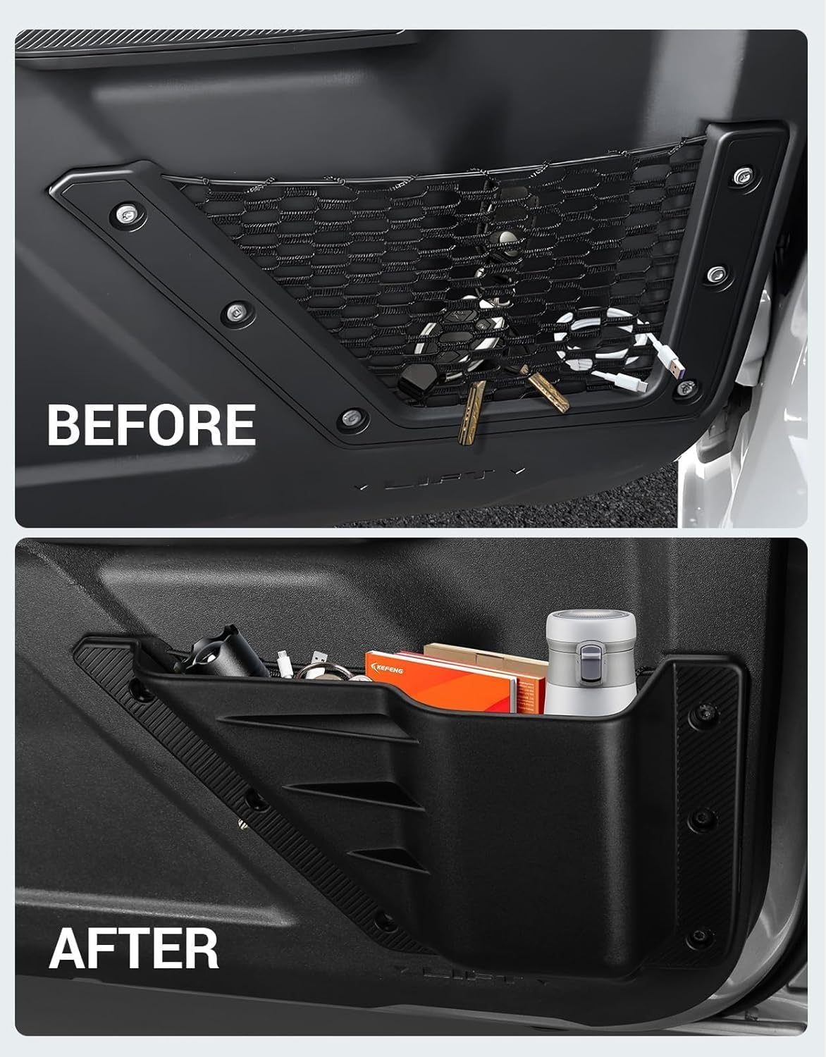 Ecarzo Front Door Storage Pockets Box for 2026 2025 2024 2023 2022 2021 Bronco 2/4 Cup Holder Side Organizer Storage Expansion Interior Accessories 2 PCS