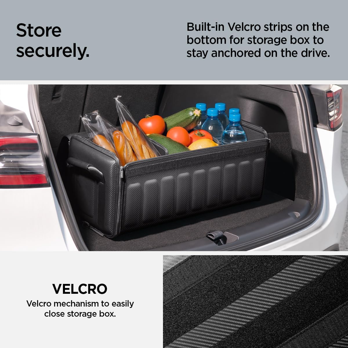 Spigen Trunk Organizer - Collapsible Heavy Duty Foldable with Lid, for Tesla Model Y Juniper L, Model 3/Y/S/X/Cybertruck, Sedan, and all Cars and SUVs - Black