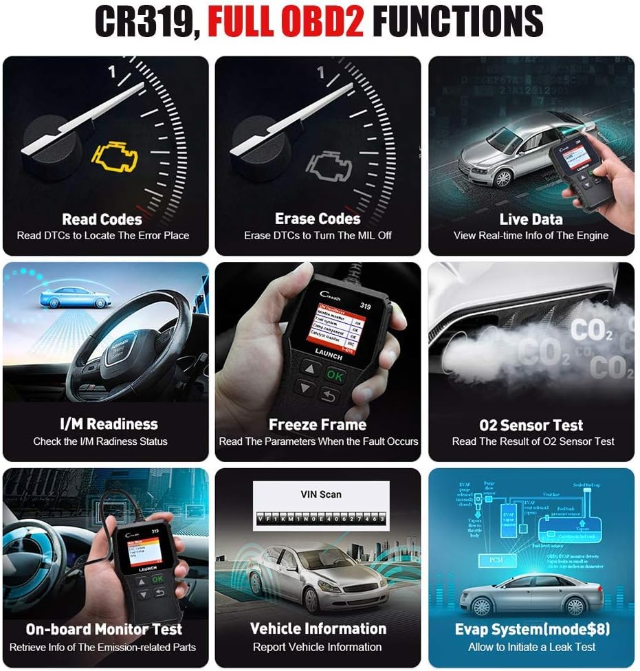 Launch CR319 OBD2 Scanner Engine Fault Code Reader for OBD2 Protocol Cars