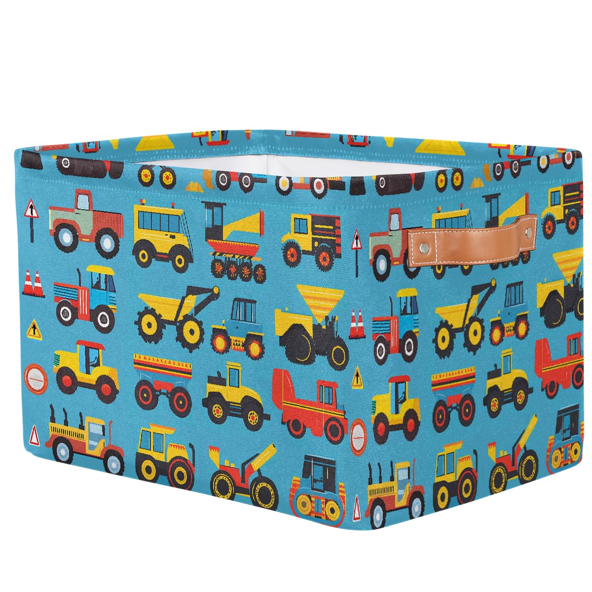 Cartoon Construction Storage Baskets for Organizing, Fabric Collapsible Storage Bins Box Cars Tractors Bulldozers Decorative Toy Organizer Baskets for Closet Shelves Gift Basket 1 Pc
