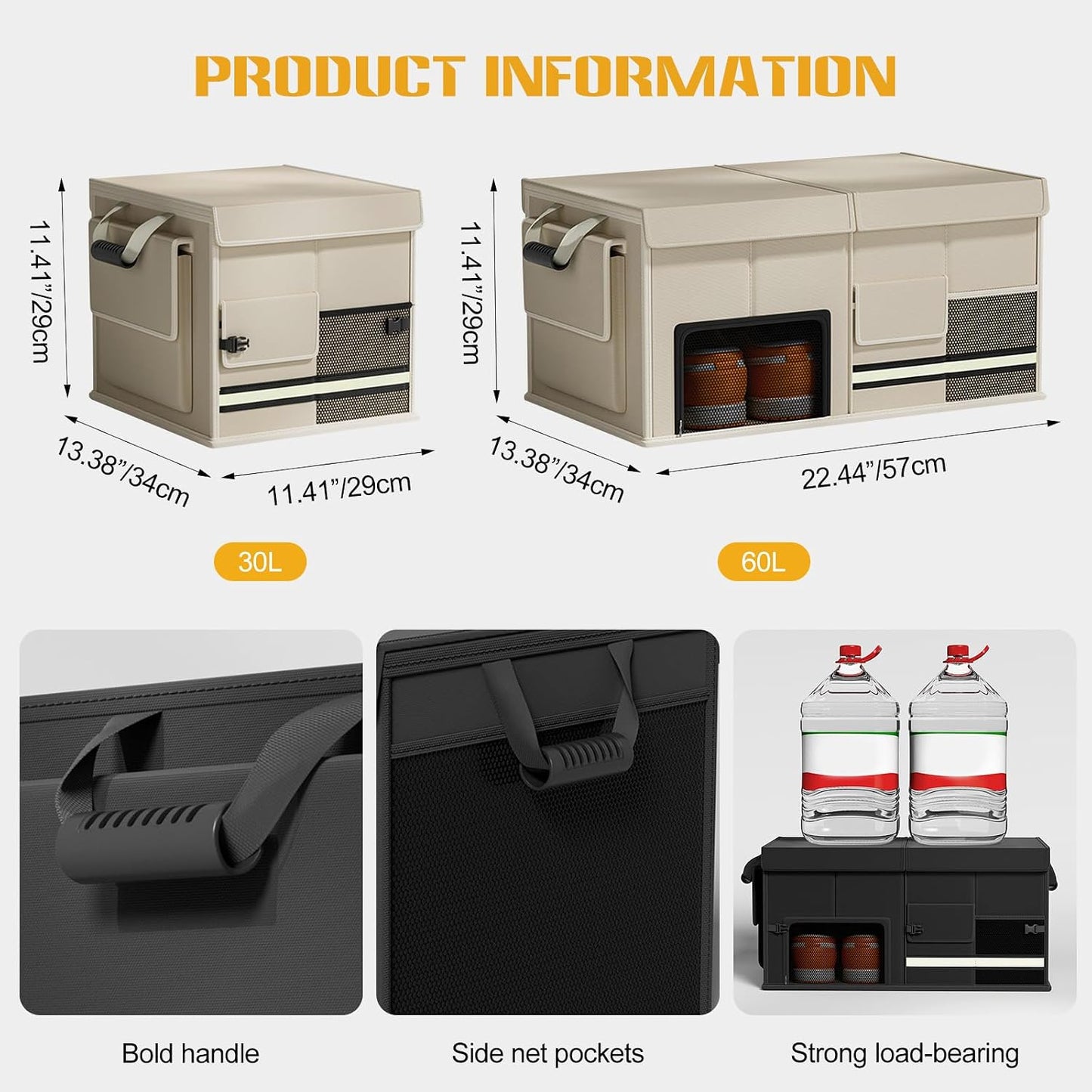 Ergocar Car Trunk Storage Organizer Oxford Cloth Car Interior Accessories Folding Multi-Compartment Suitable For Suv/Truck/Automotive