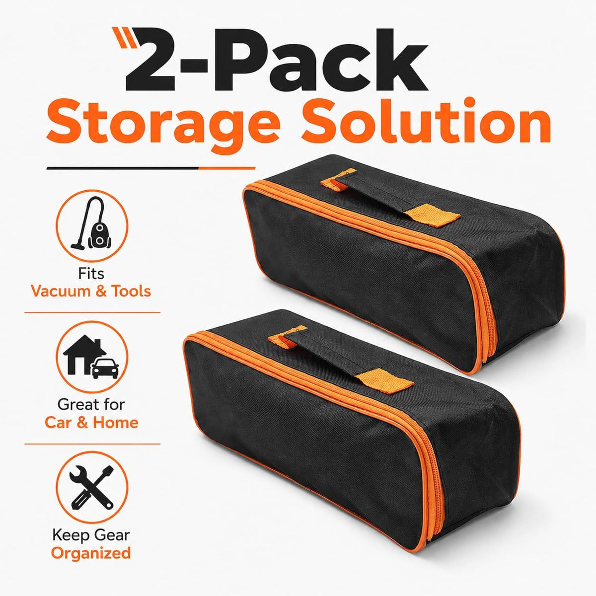 Vacuum Cleaner Storage Bag 2-Pack Portable Car Kit Tool Storage Case for Vacuum Cleaner and Accessories Foldable Organizer with Wide Handle 14.56 X 5.11 X 4.33 in