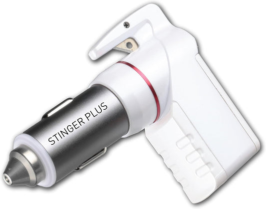 Ztylus Stinger Plus Car Vehicle Emergency Escape Tool, Life-Saving, Spring Loaded Window Breaker Punch, Seat Belt Cutter, Dual USB Ports Max 3.1A Output Cigarette Charger, White