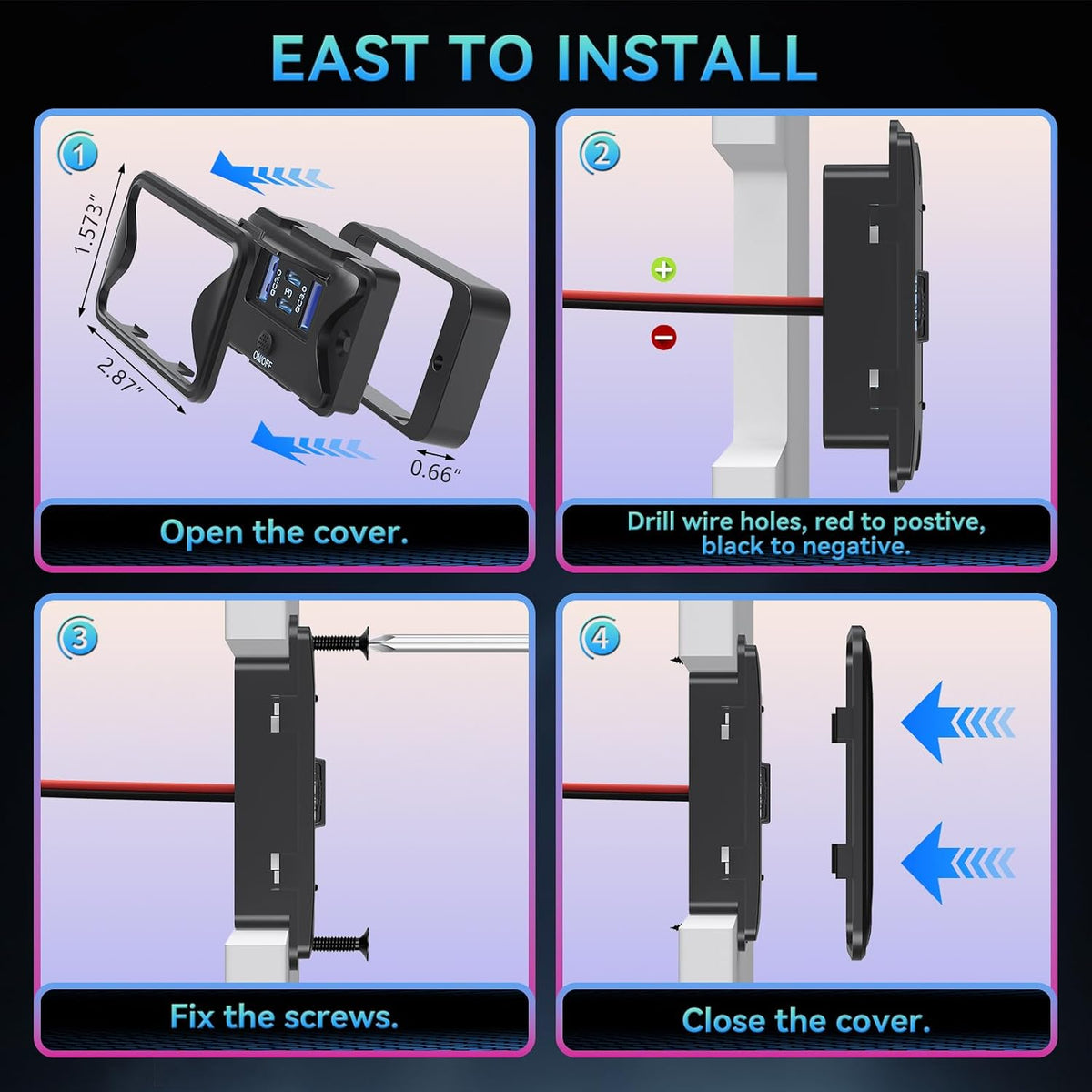 108W 4 Ports 12V RV Car USB Outlet Switch Panel Wall Surface Mount