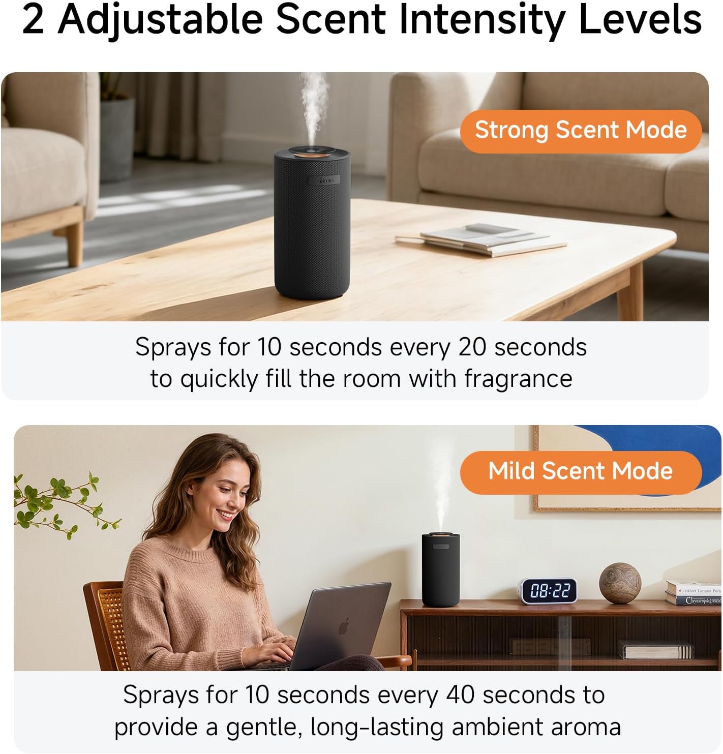 Nimin Smart Auto Start-Stop Car Diffuser, Waterless Essential Oil Diffuser for Home & Car, 2000mAh Battery Powered Cordless Scent Machine, Fits 5/10/15ml Bottles, Black