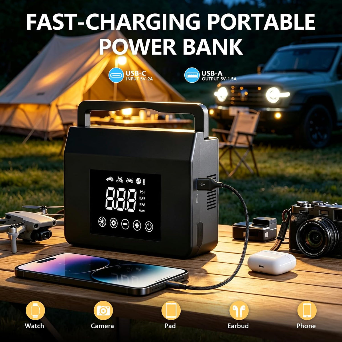 FUNAURORE 4000A Car Battery Jump Starter with Air Compressor 150PSI
