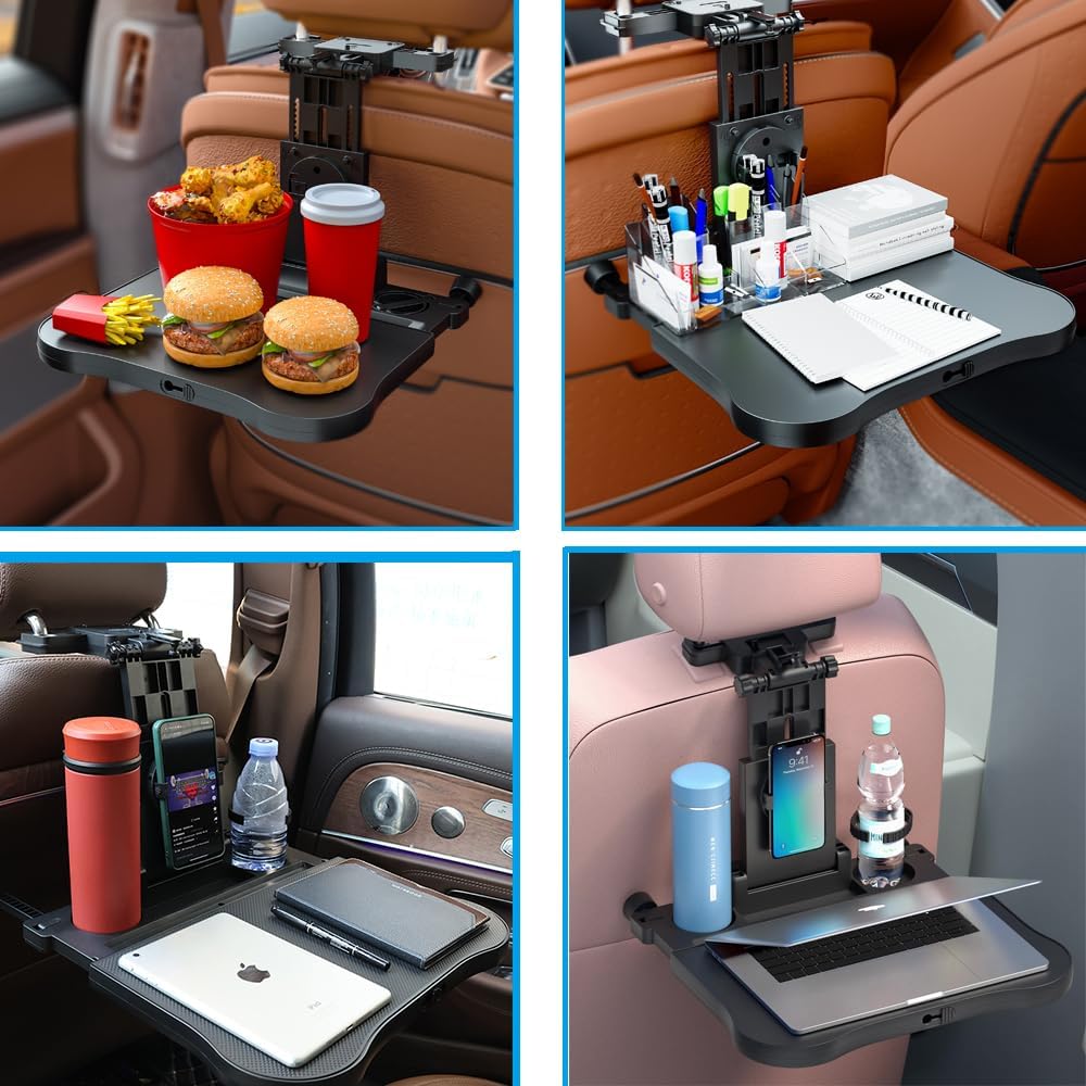 Car Seat Tray, Car Back Seat Tray Table for Kids, Foldable Travel Tray for Rear Passenger Seat, Car Food Trays for Eating, Car Desk for Laptop Working on the Road with Non-Slip Mat