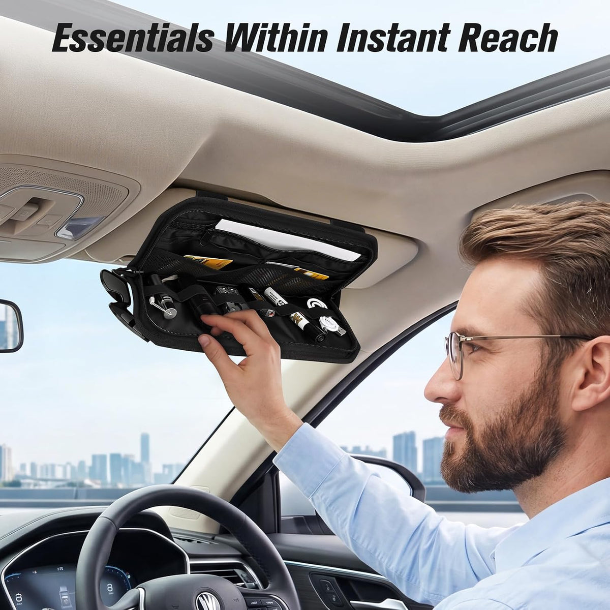 Car Sun Visor Organizer with Sunglasses Holder, 1000D Polyester