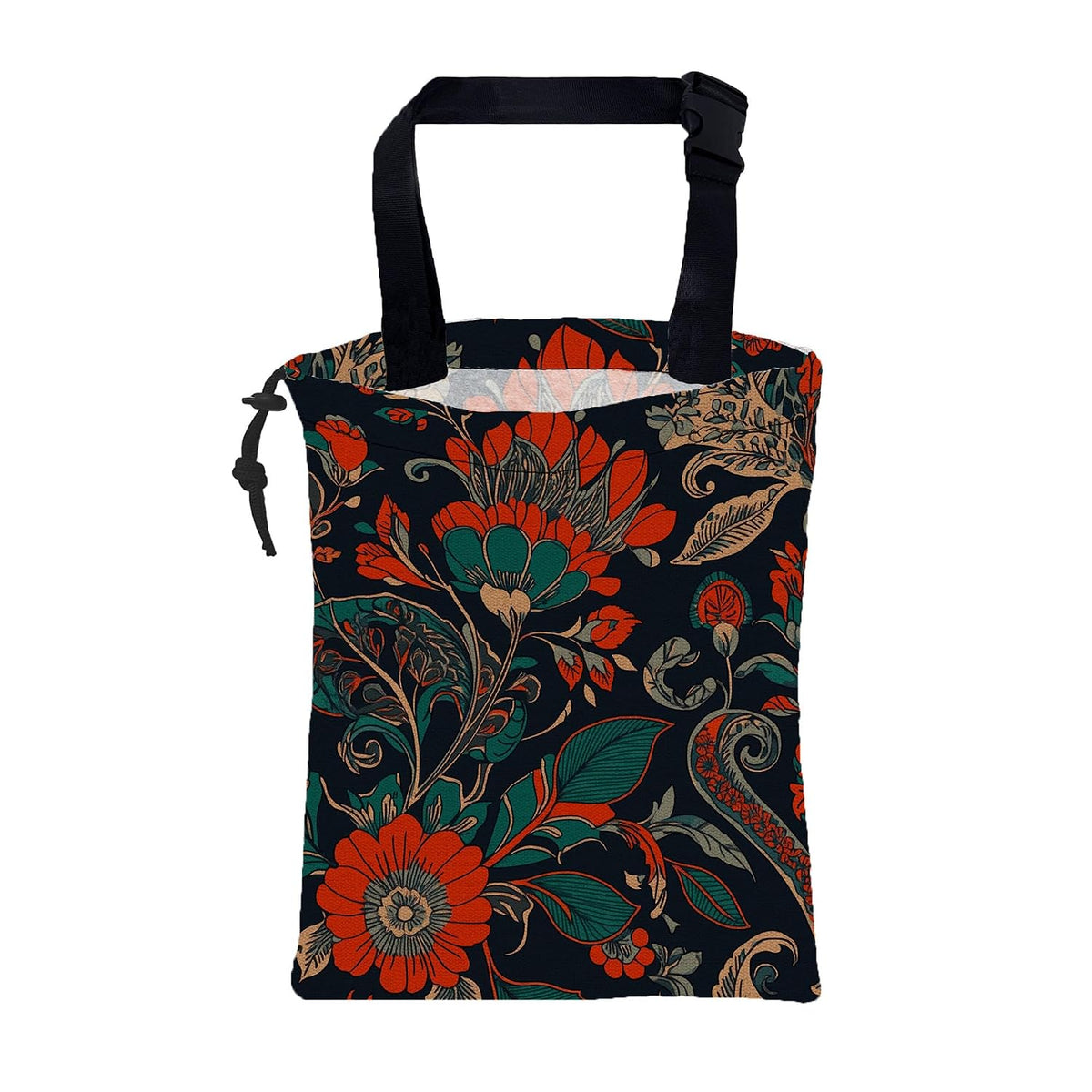 Car Garbage Bag Abstract Red and Green Flowers Hanging Canvas Car Trash Bag Drawstring Car Back Seat Organizer for Car Back Front Seat Console with Adjustable Buckle