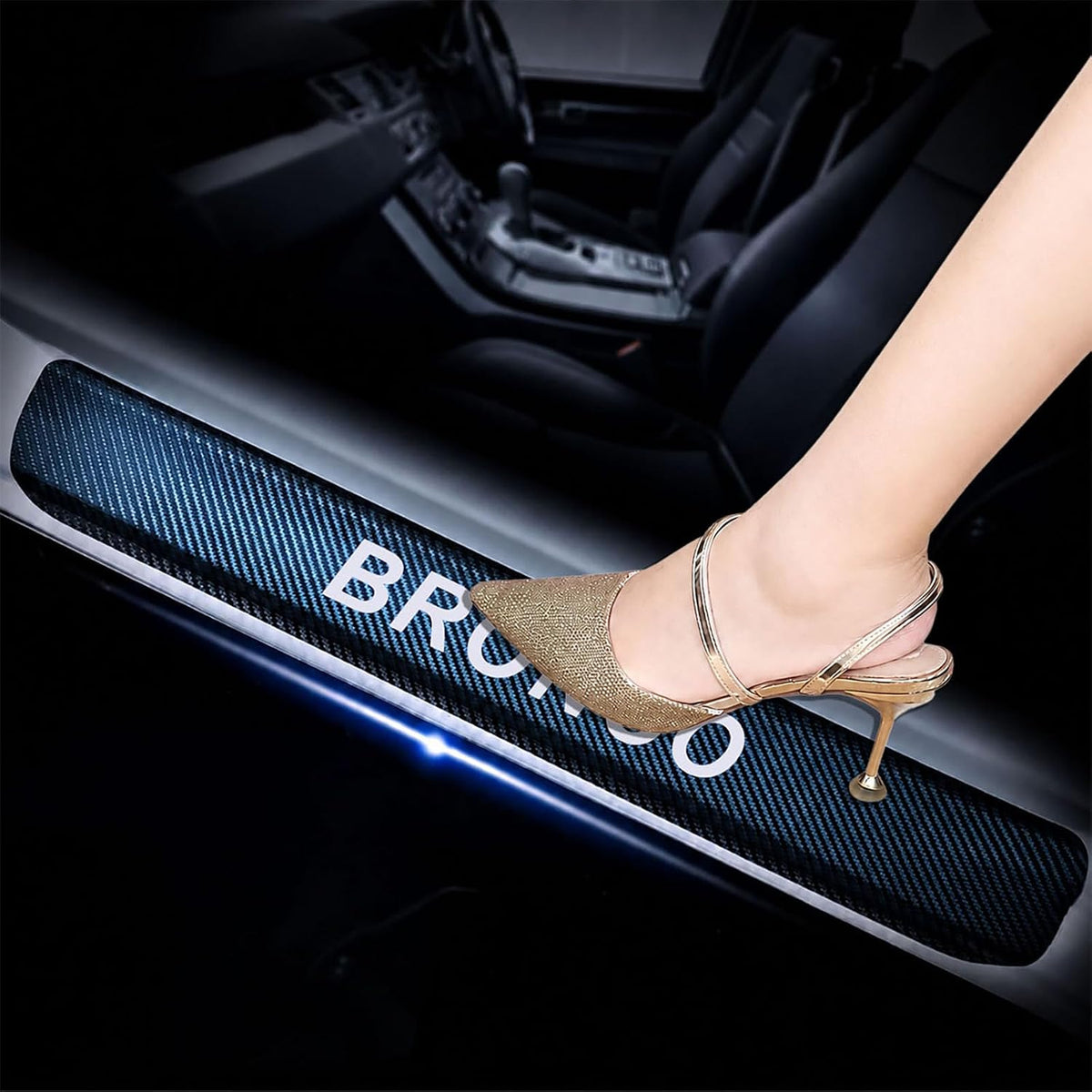 4Pcs Car Door Sill Protector for Ford Bronco, Carbon Fiber Anti-Scratch Guard for Ford Bronco Accessories - Self-Adhesive Car Door & Sill Protector -Blue