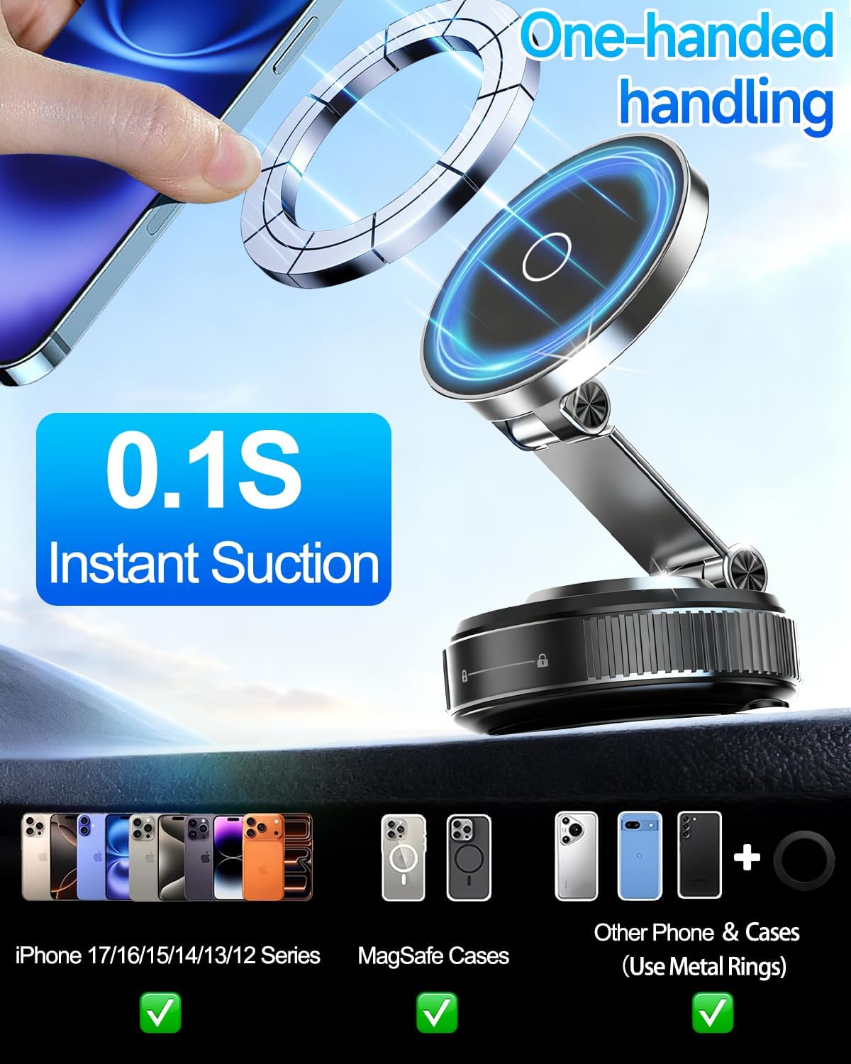 for MagSafe Car Mount, Vacuum Magnetic Car Phone Holder Stand for Your Car