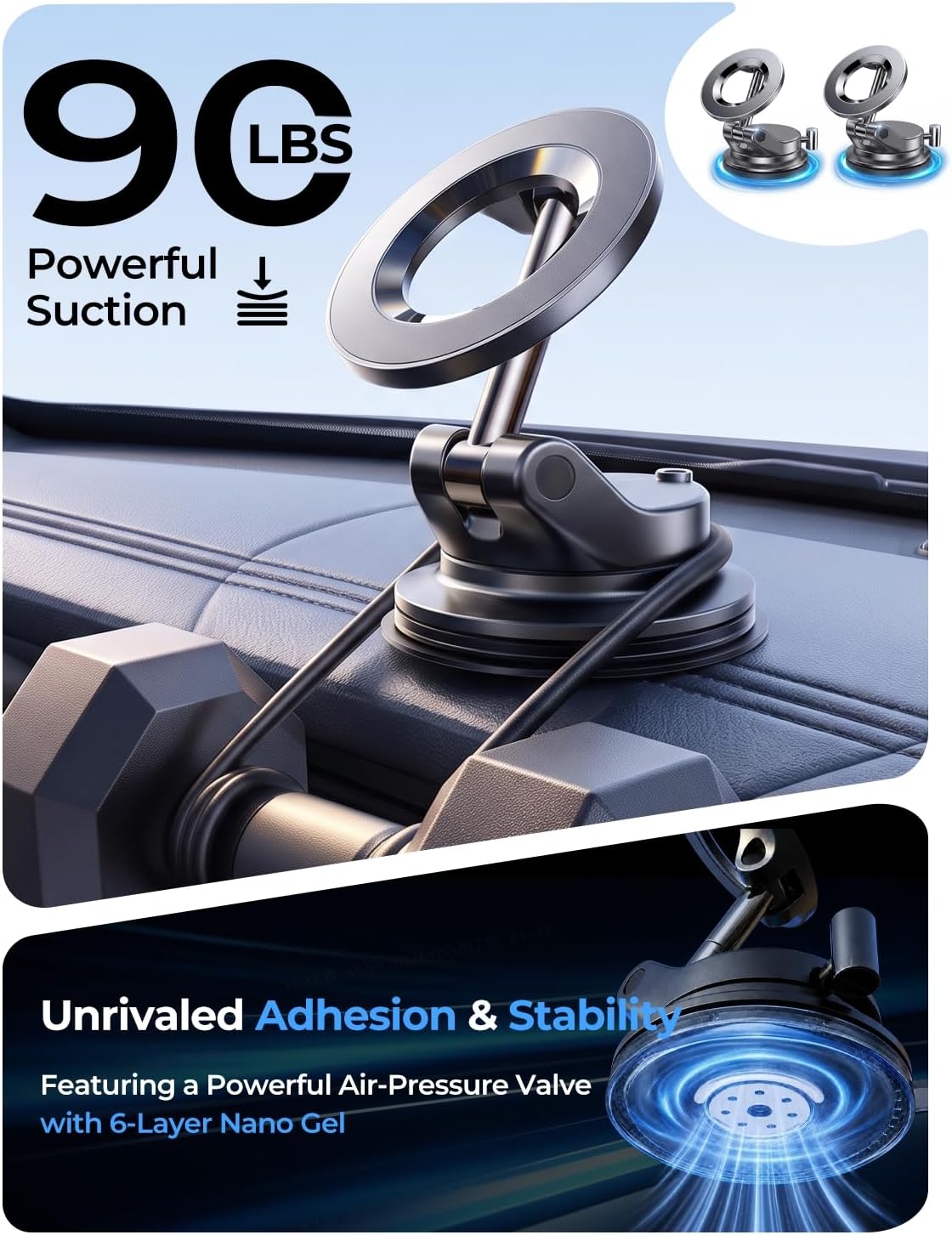 LISEN 2 Pack for MagSafe Car Mount for iPhone 18 Pro Max, Suction Phone Mount Vacuum, Magnetic Phone Holder for Car, Magnetic Car Phone Mount, Car Mount for iPhone Holder for Car Gifts iPhone 18 17
