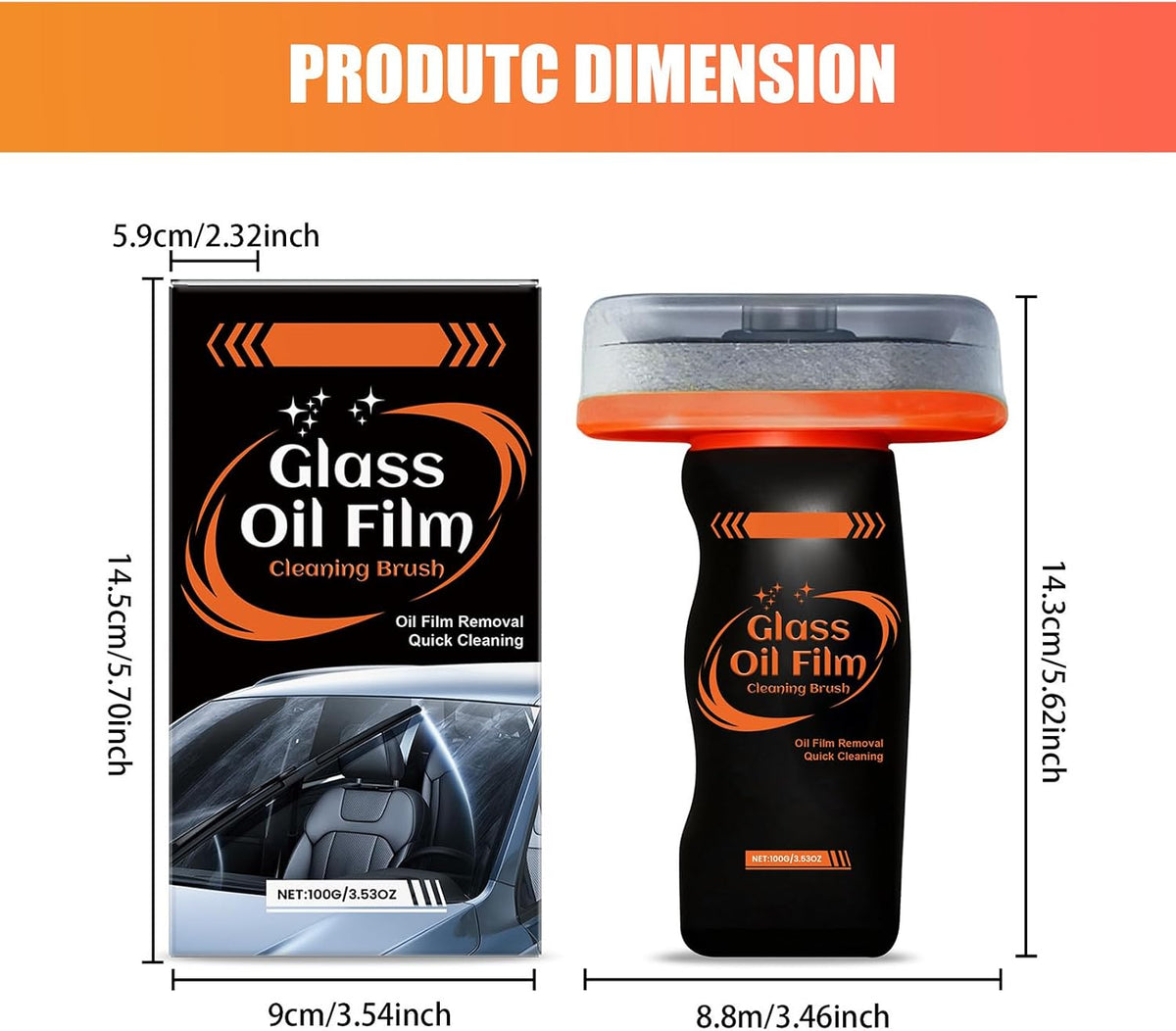 2PCS Windshield Cleaner & Glass Oil Film Remover,100ml Car Glass Cleaner with Brush,Removes Oil,Grease & Fog,Wiper Residue, Anti-Fog Glass Emulsion Cleaner for Clear Driving Visibility
