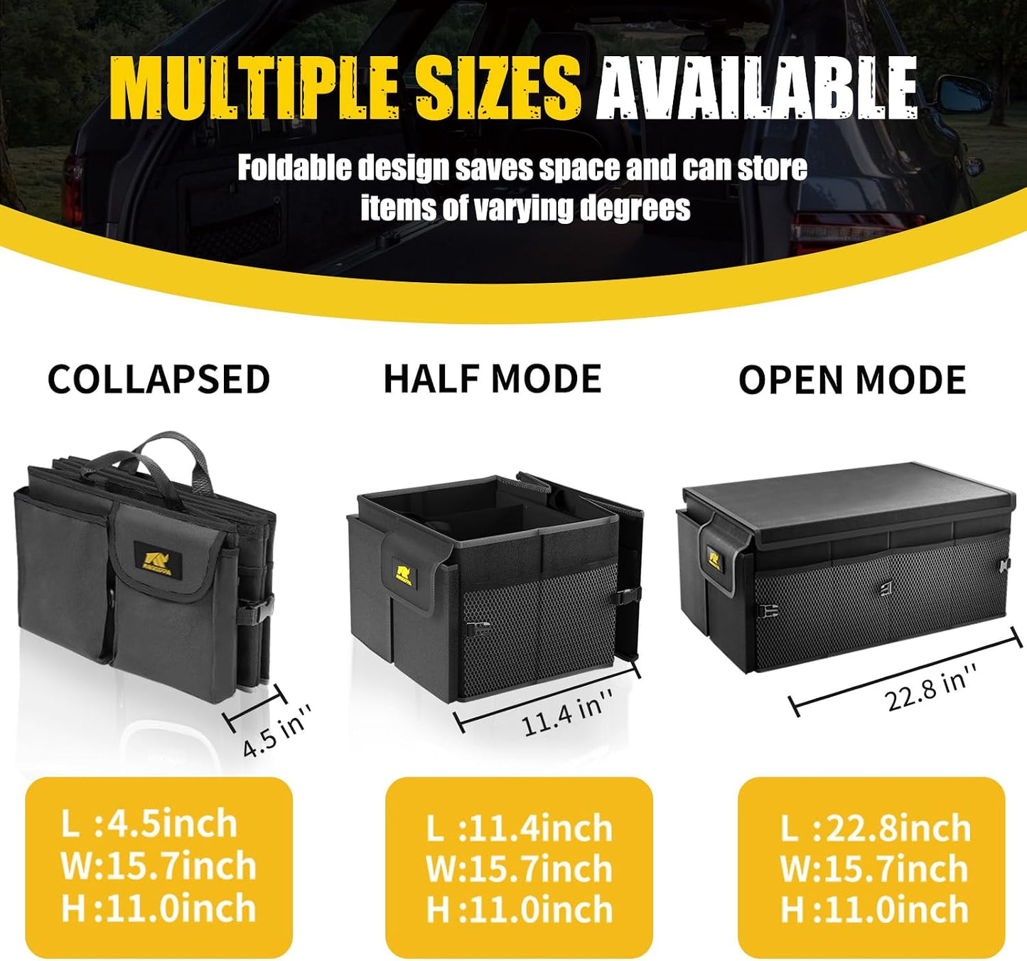 MIKKUPPA Car Trunk Organizer & Car Wash Mitt - 65L Collapsible Black Trunk Organizer with Lid, Yellow & Gray Double-Sided Chenille Scratch Free Mitt with Waterproof Inner