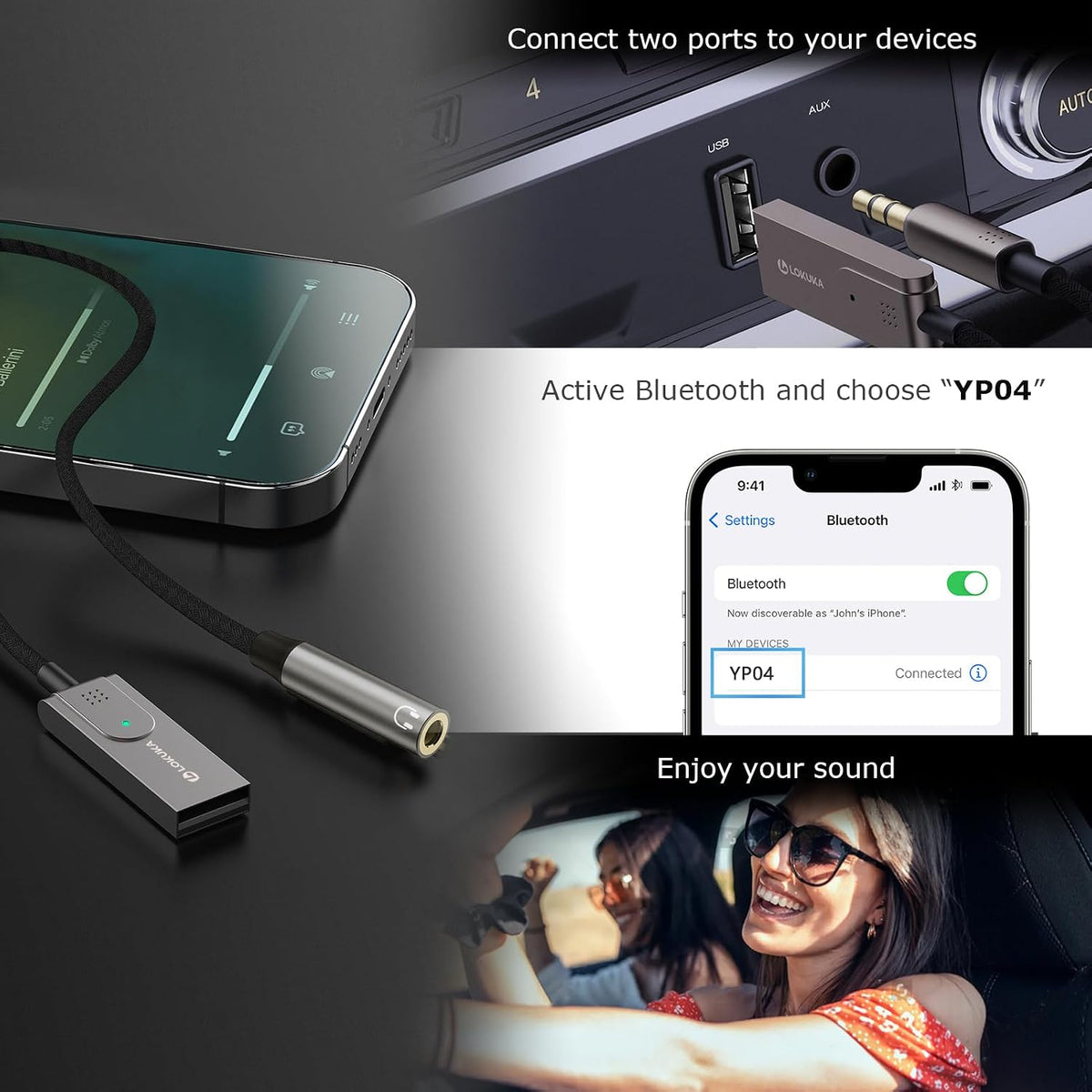 Bluetooth 6.0 to Aux Adapter for Car or Amp, 3.5mm Jack Bluetooth Receiver