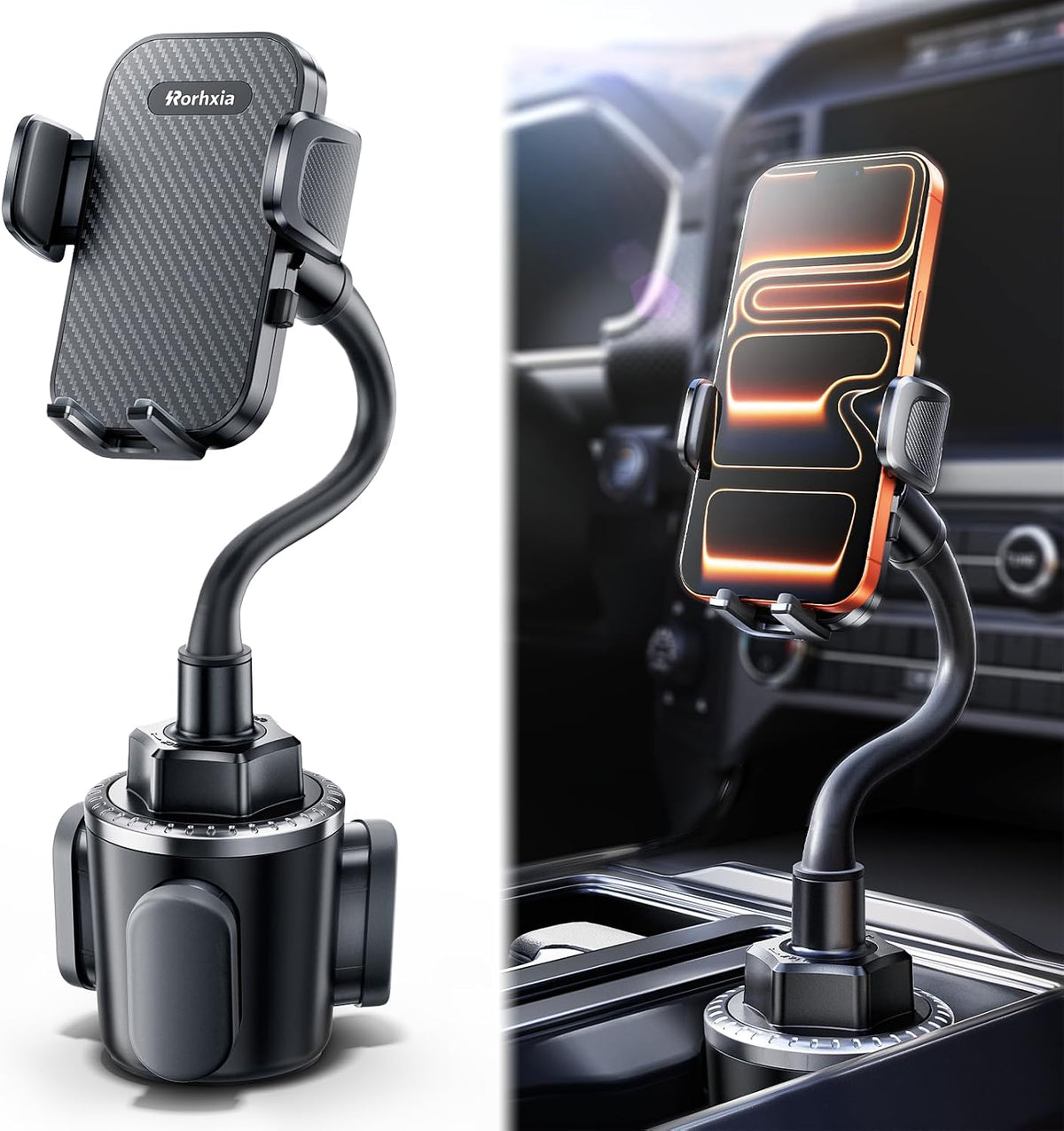 Rorhxia 13 inch Cup Holder Phone Holder, [Enjoy Convenience, Flexibility, Stability] Gooseneck Cup Phone Mount, Fit for All Phones, iPhone 17/16/15/14/13/12 Pro Max/Samsung S24/S23/S22
