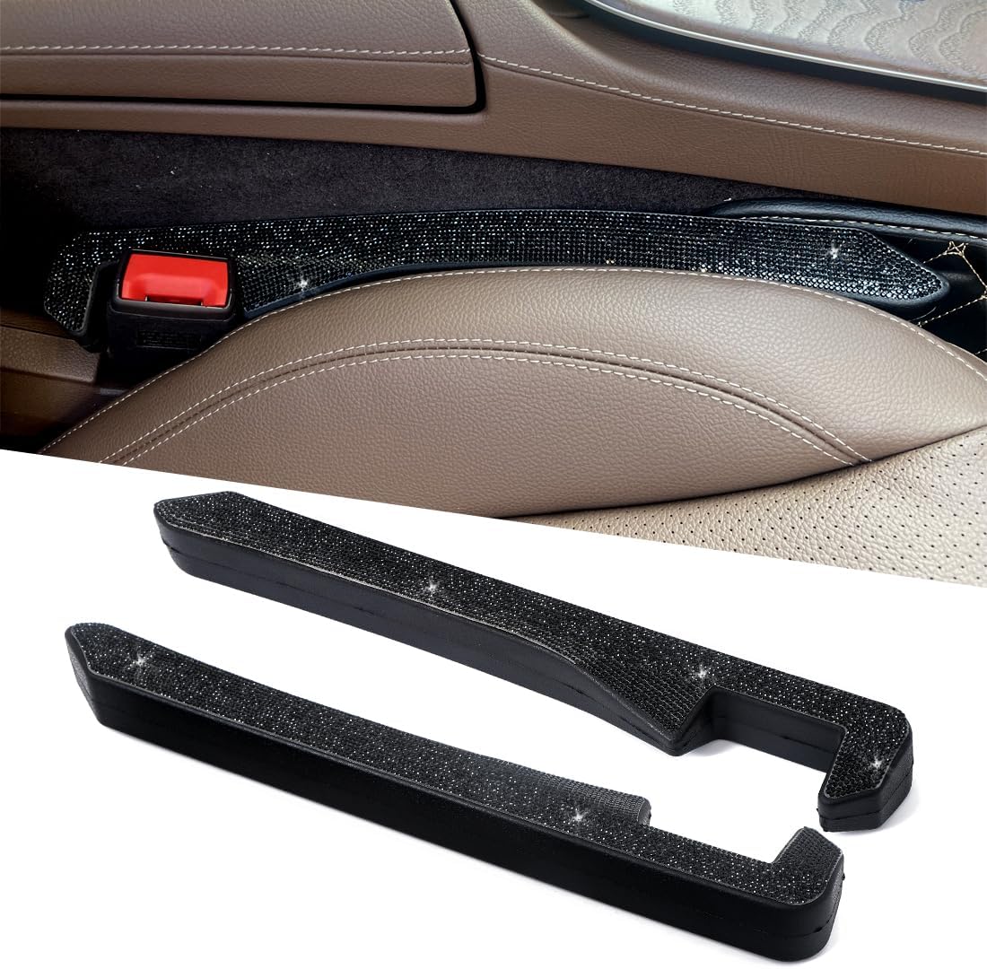 2 Pack Sparkly Diamond Car Seat Gap Filler Universal Gap Filler for Car SUV and Truck Fit Between Seats and Console Stop Things from Dropping (White)