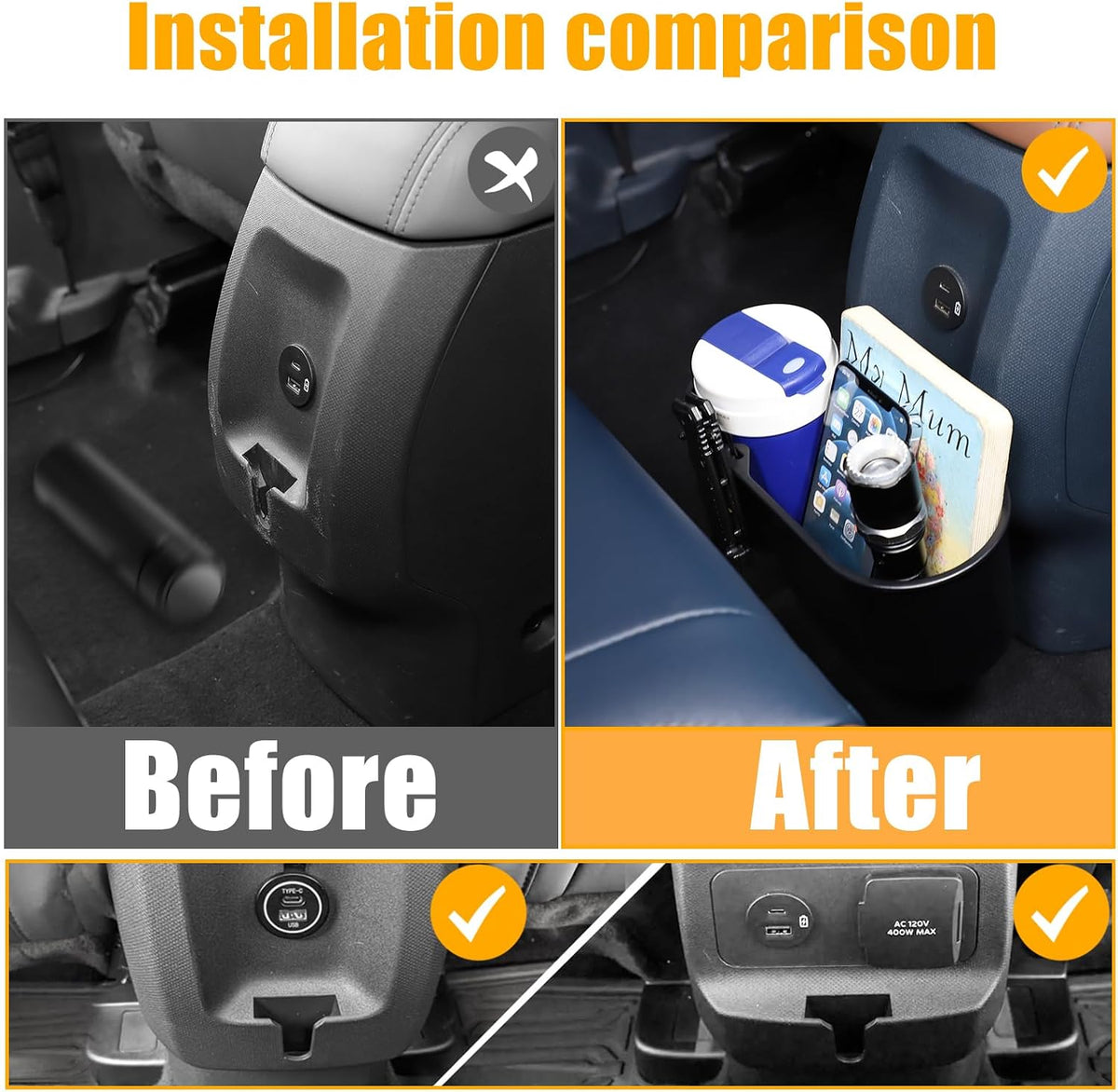 Daeiclru Rear Cup Holder Expander Organizer Compatible with Ford Maverick 2022-2024, Rear Seat Expansion Storage Box Car Drink Holder Cup Holder Insert Removable FITS Slot Accessories