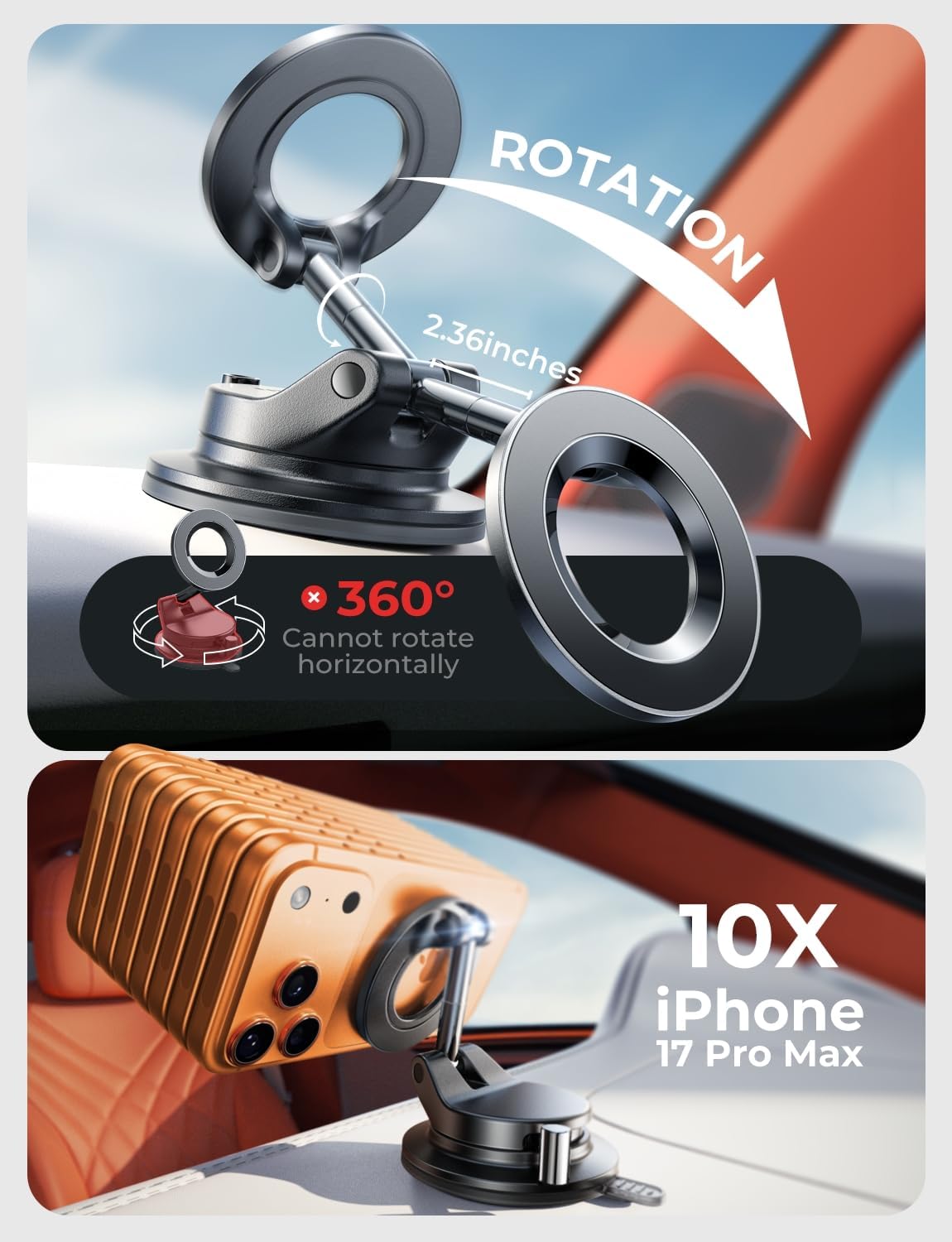 LISEN 2 Pack for MagSafe Car Mount for iPhone 18 Pro Max, Suction Phone Mount Vacuum, Magnetic Phone Holder for Car, Magnetic Car Phone Mount, Car Mount for iPhone Holder for Car Gifts iPhone 18 17