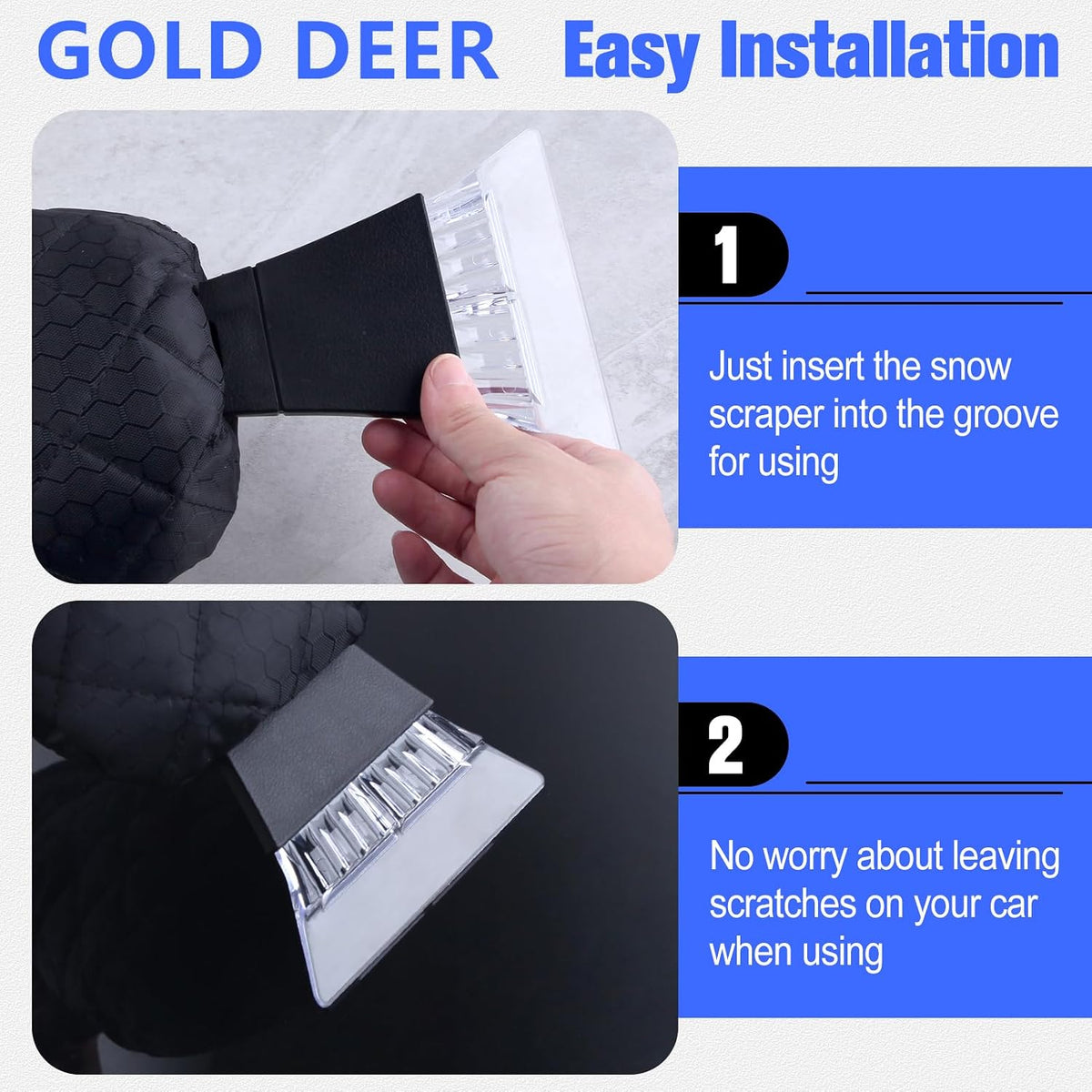 Ice Scraper with Glove Car Windshield Scraper for Ice and Snow w/Fleece Waterproof No Scratch Comfortable Glove Ice Scraper Car Scraper Snow Brush Snow Quickly Removal,Black
